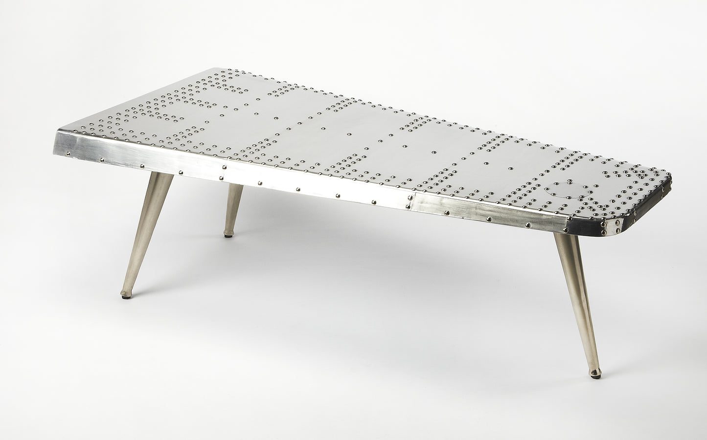 Butler Specialty Company Midway 59.5 in. W Triangular Novelty Metal and Wood Aviator Themed Coffee Table, Silver