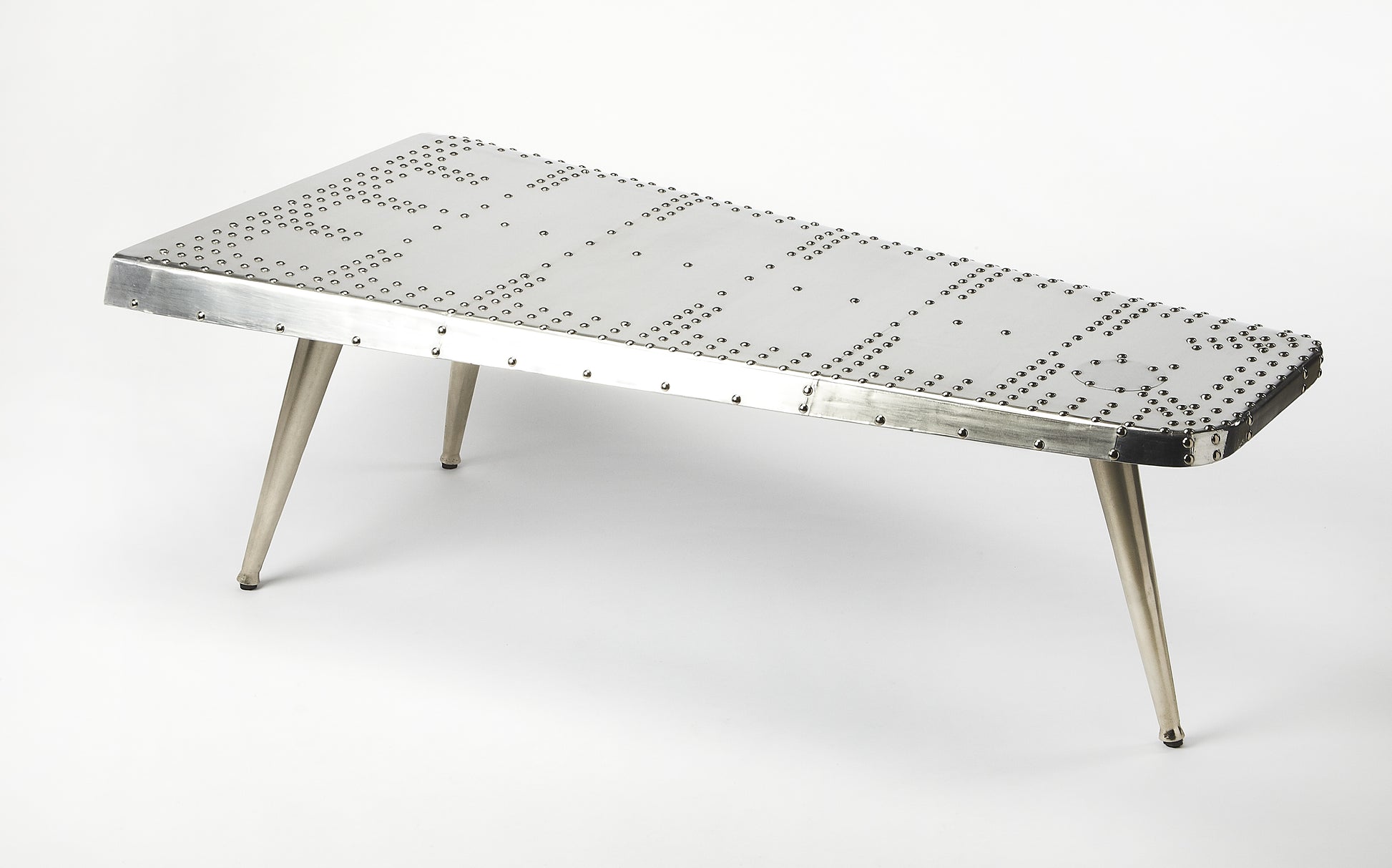 Butler Specialty Company Midway 59.5 in. W Triangular Novelty Metal and Wood Aviator Themed Coffee Table, Silver