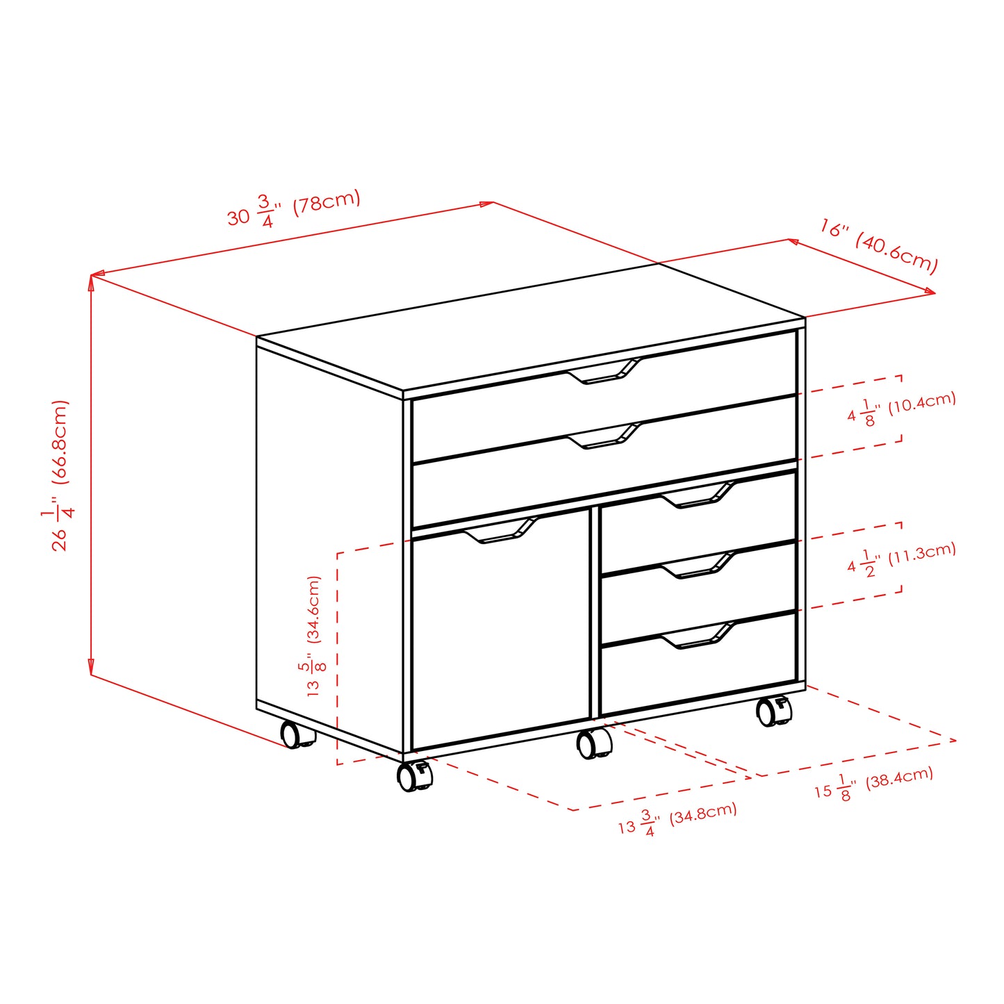 Halifax Wide Storage Cabinet, 3-Small & 2-Wide Drawers, Black