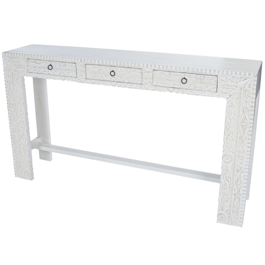 Butler Specialty Company Janta 55.5 in. W Rectangular Solid Wood 3 Drawer Console Table, White