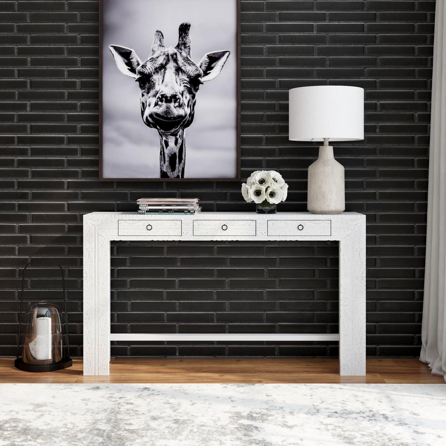 Butler Specialty Company Janta 55.5 in. W Rectangular Solid Wood 3 Drawer Console Table, White