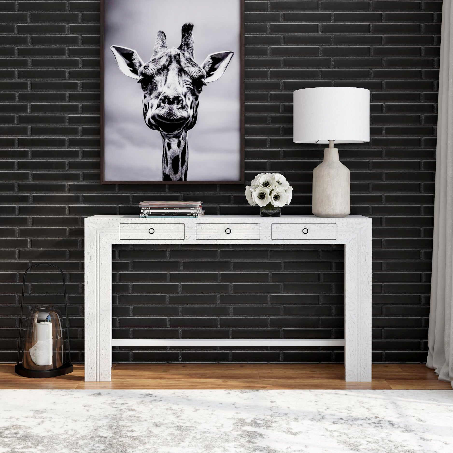 Butler Specialty Company Janta 55.5 in. W Rectangular Solid Wood 3 Drawer Console Table, White