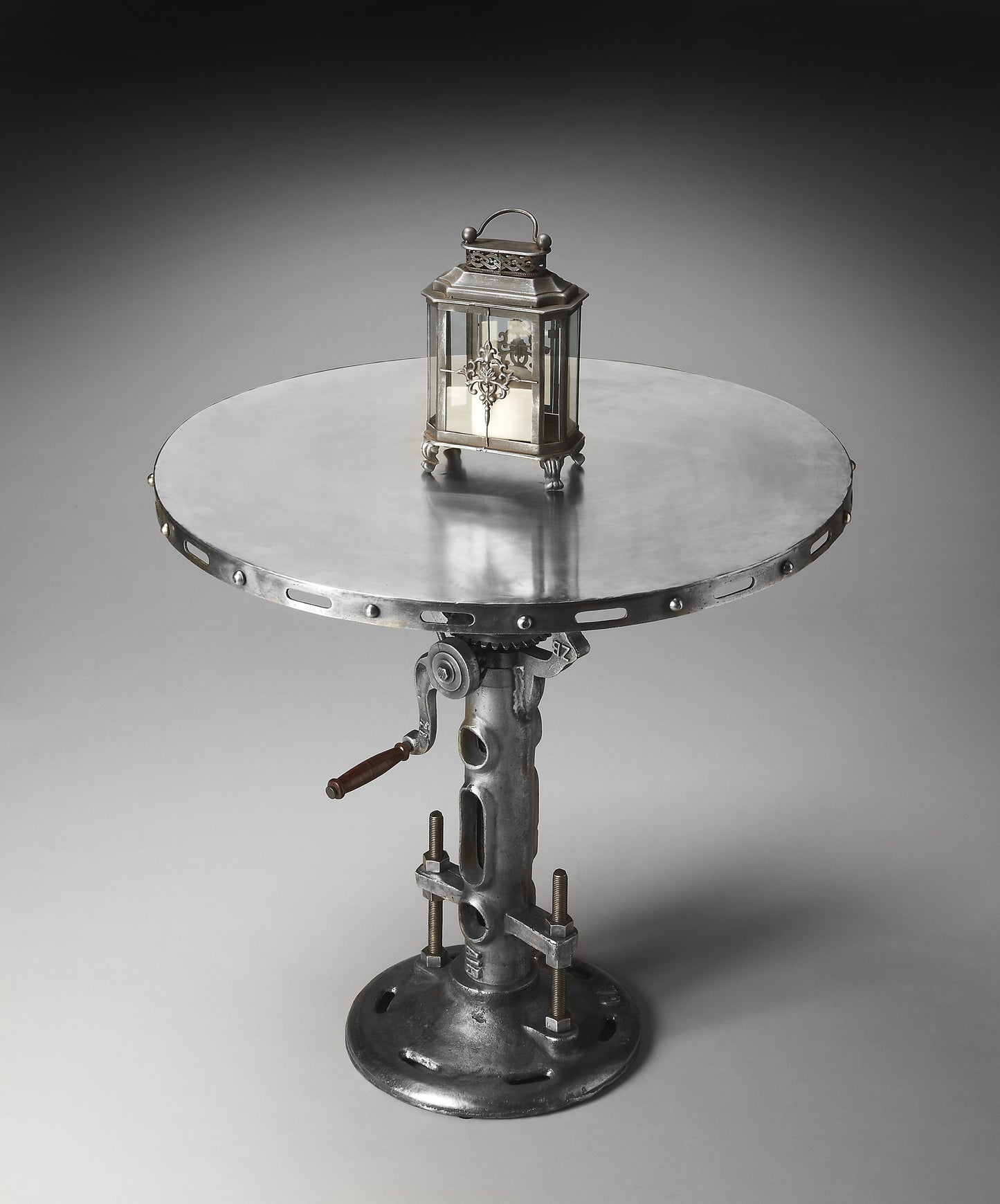 Butler Specialty Company Fenwick 31.5 in. W Round Metal Adjustable Height Industrial Hall/Pub Table, Silver
