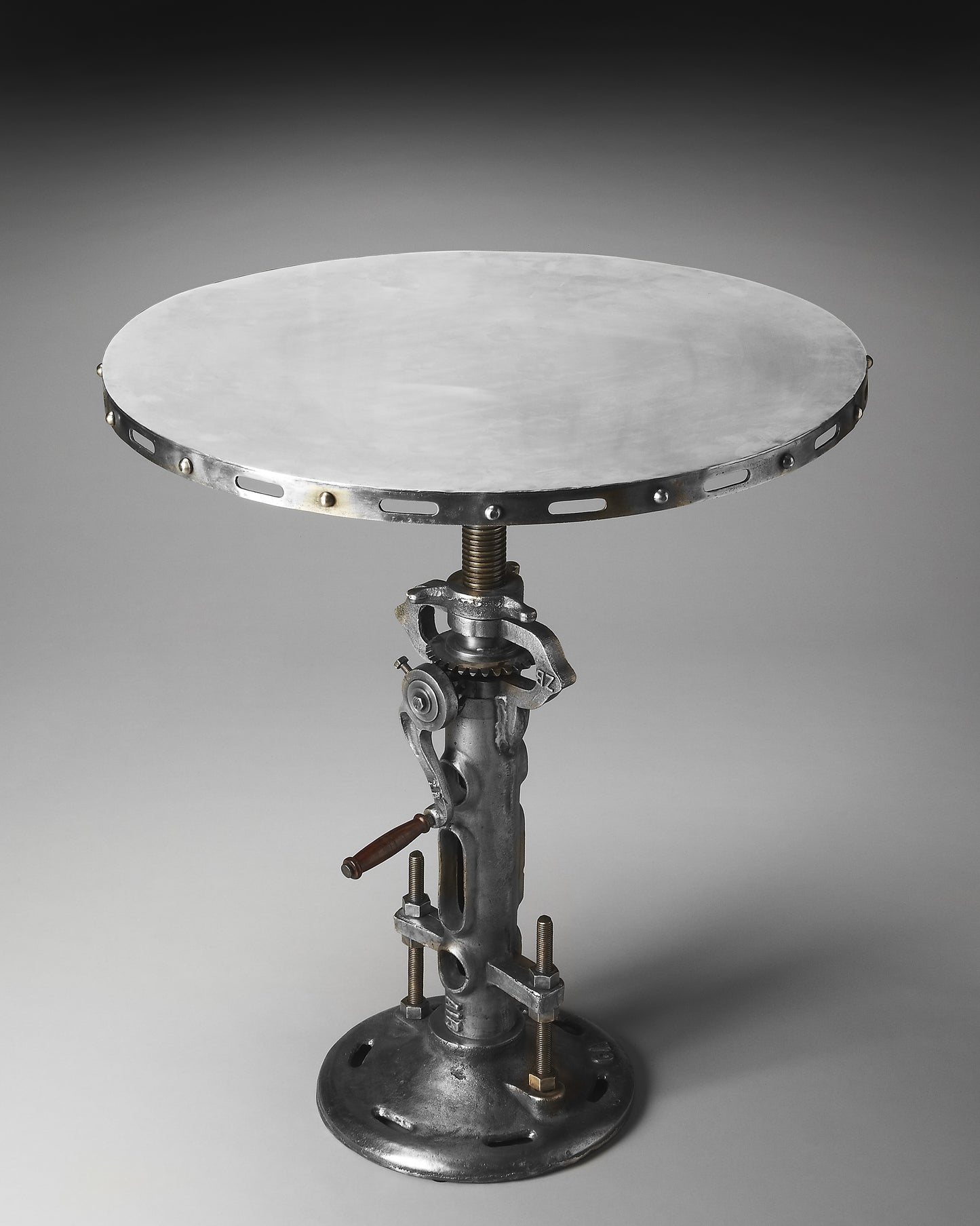 Butler Specialty Company Fenwick 31.5 in. W Round Metal Adjustable Height Industrial Hall/Pub Table, Silver