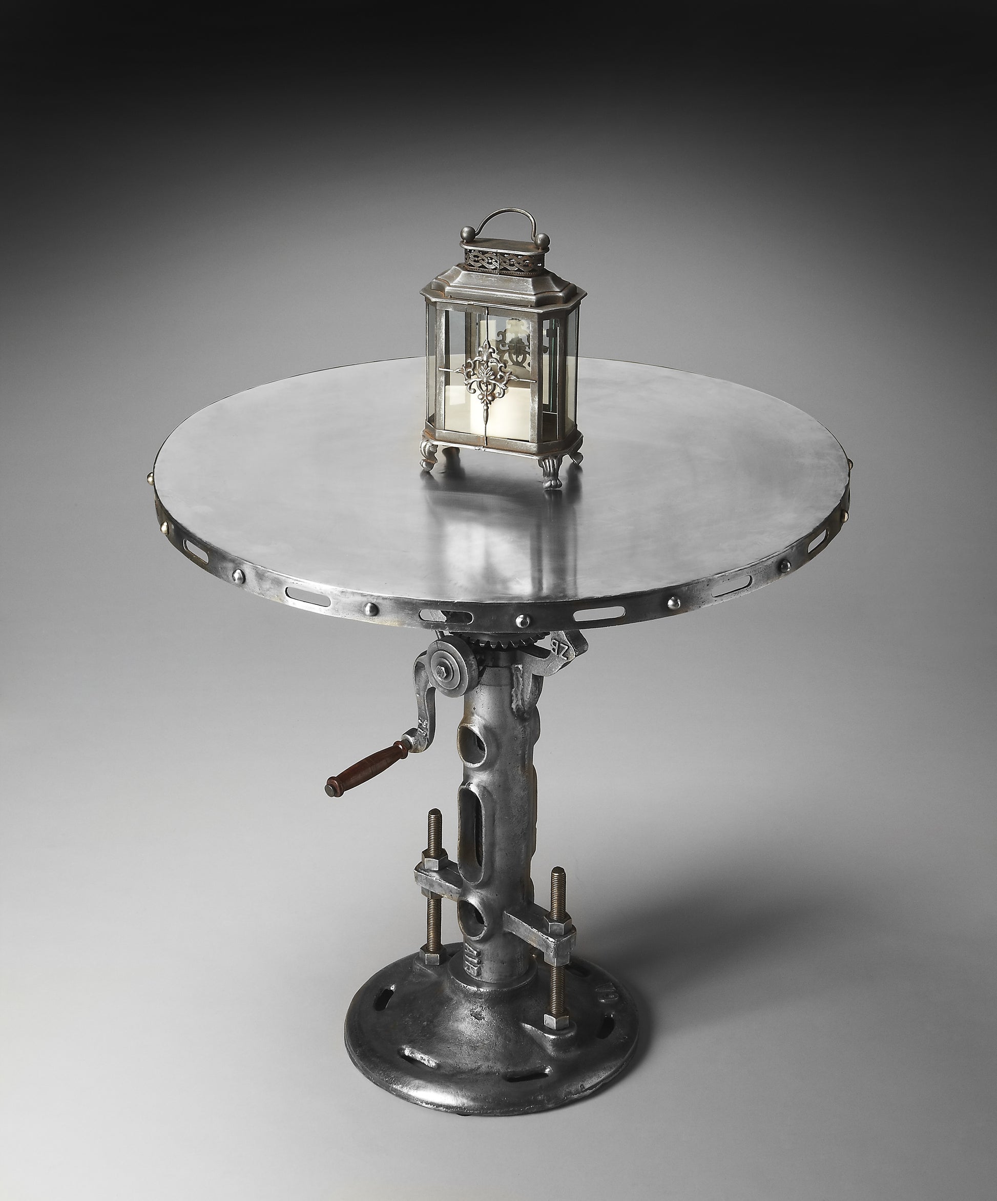 Butler Specialty Company Fenwick 31.5 in. W Round Metal Adjustable Height Industrial Hall/Pub Table, Silver