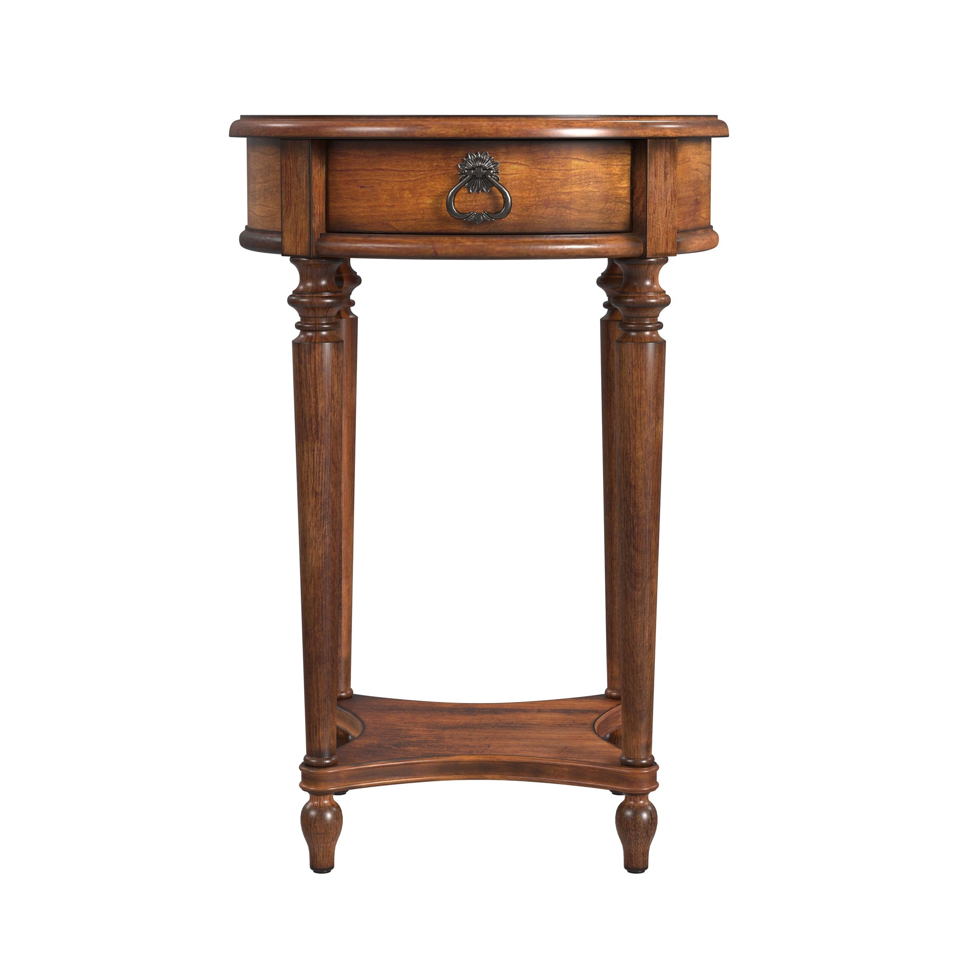 Butler Specialty Company Jules 17.5 in. W Round Wood 1 Drawer End Table with Lower Open Shelf, Medium Brown