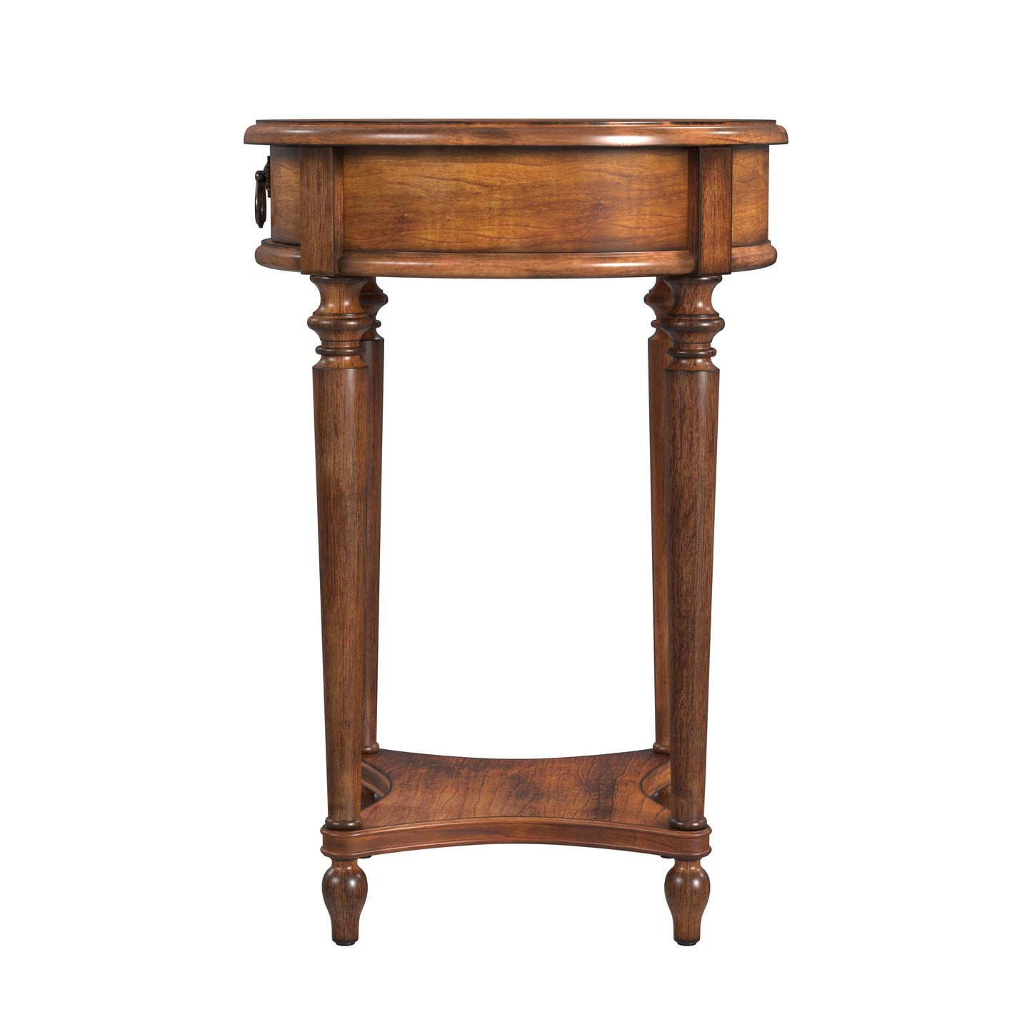 Butler Specialty Company Jules 17.5 in. W Round Wood 1 Drawer End Table with Lower Open Shelf, Medium Brown