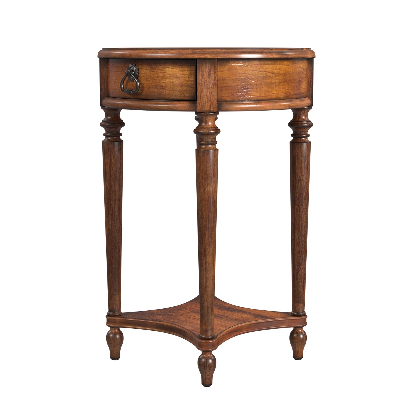 Butler Specialty Company Jules 17.5 in. W Round Wood 1 Drawer End Table with Lower Open Shelf, Medium Brown