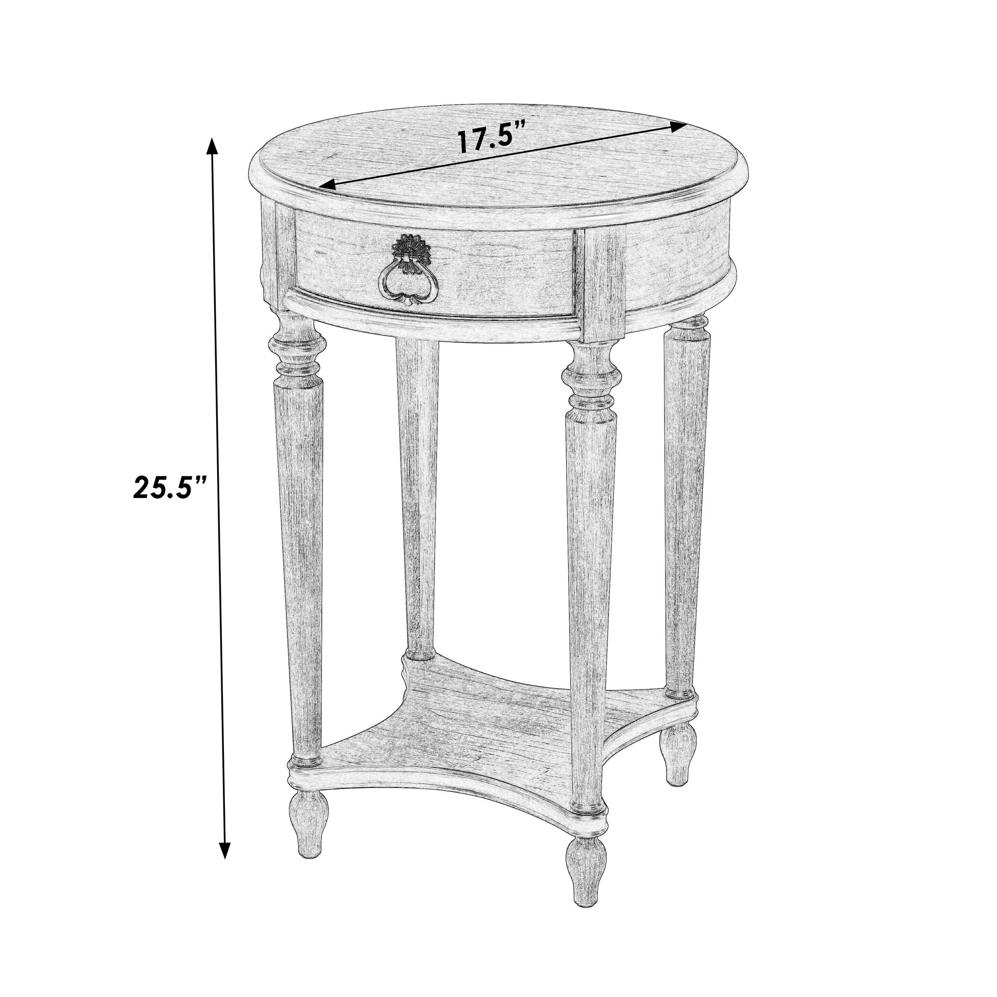 Butler Specialty Company Jules 17.5 in. W Round Wood 1 Drawer End Table with Lower Open Shelf, Medium Brown