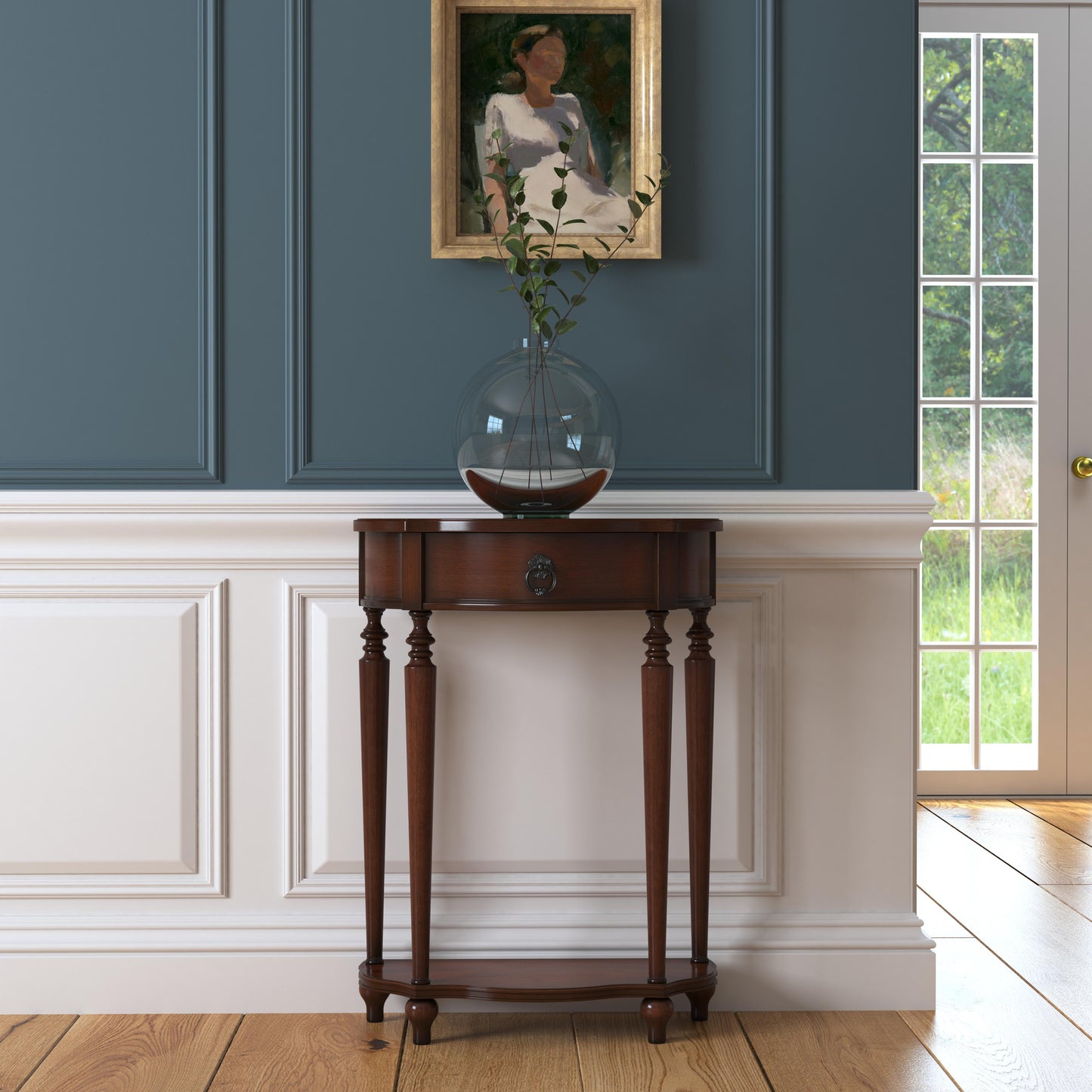Ashby Demilune Console Table with Storage in Medium Brown  2101011