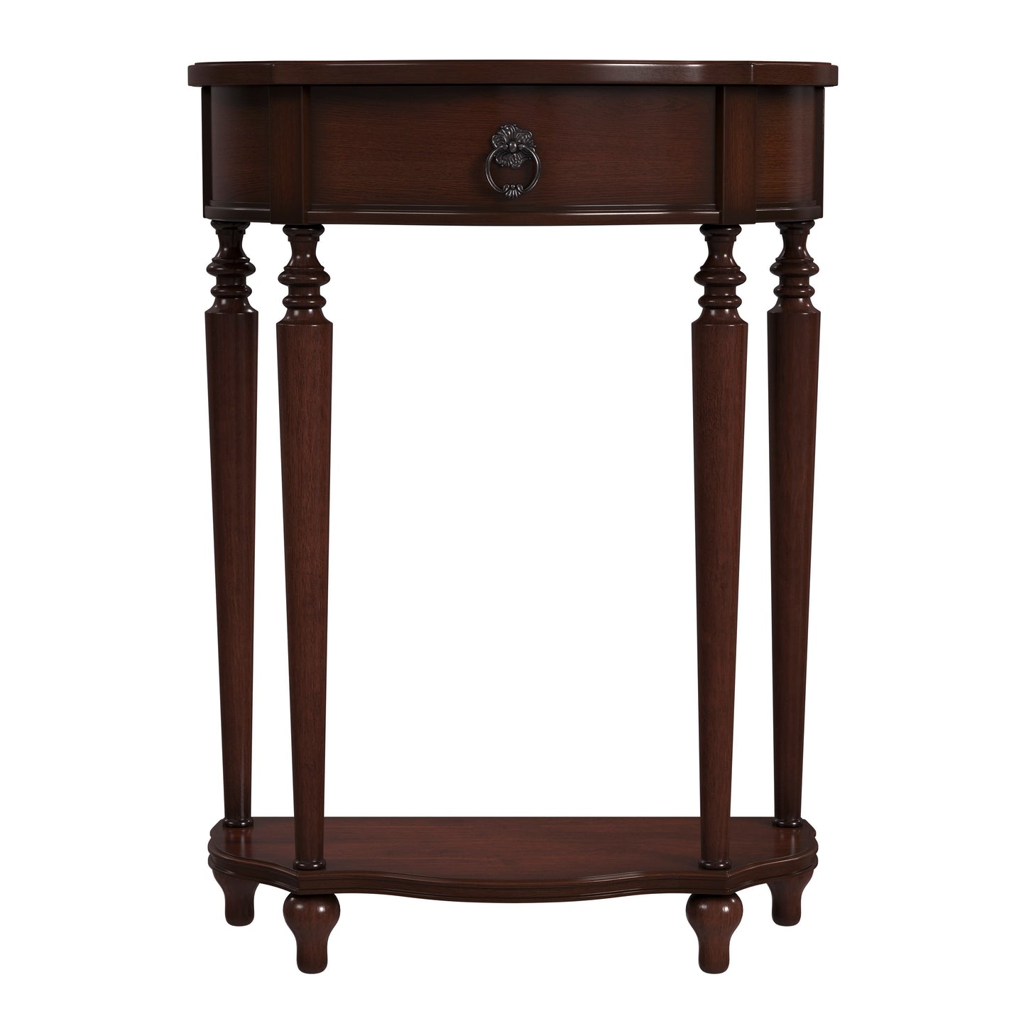 Butler Specialty Company Ashby 22 in. W Demilune Wood 1 Drawer Console Table with Lower Open Shelf, Dark Brown