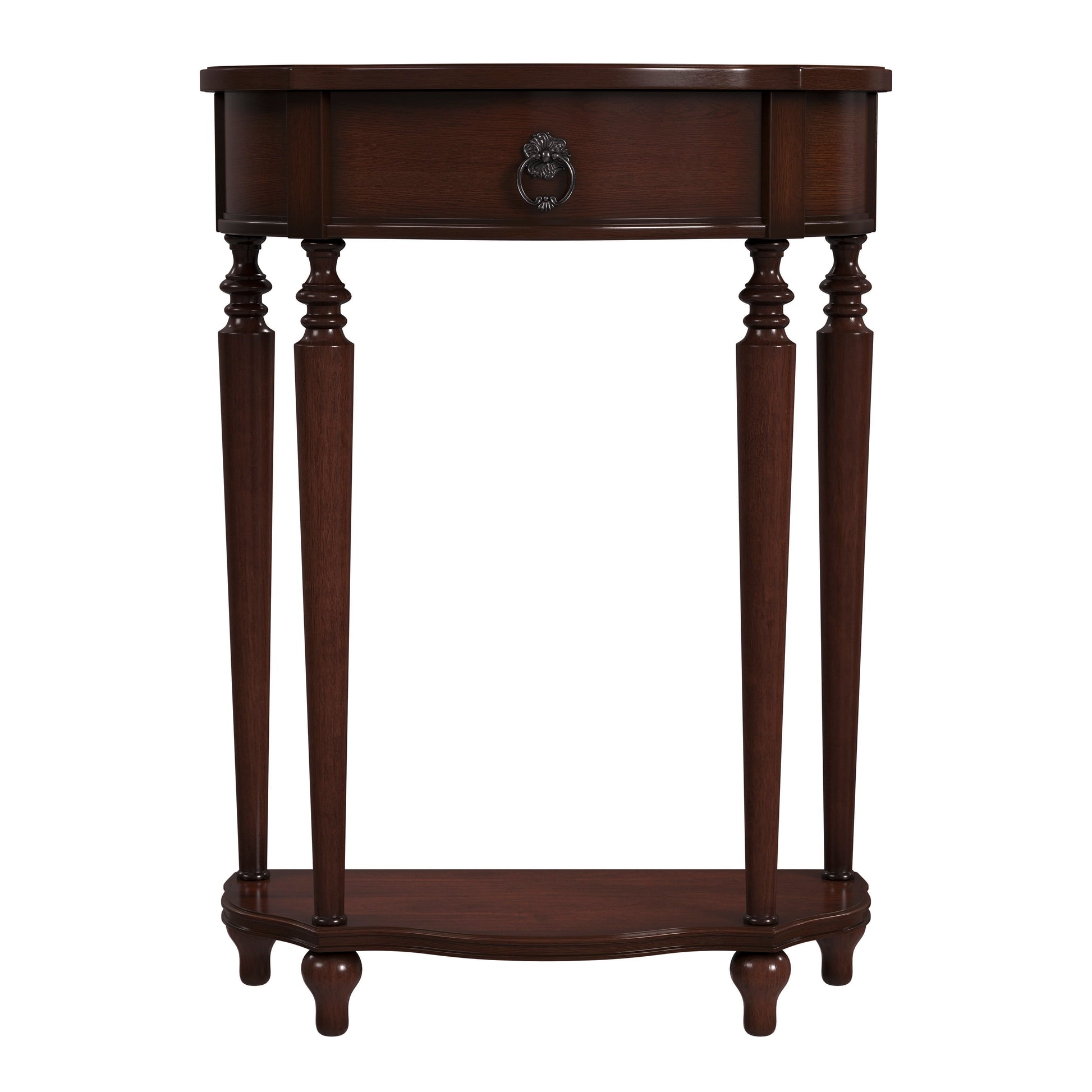 Butler Specialty Company Ashby 22 in. W Demilune Wood 1 Drawer Console Table with Lower Open Shelf, Dark Brown