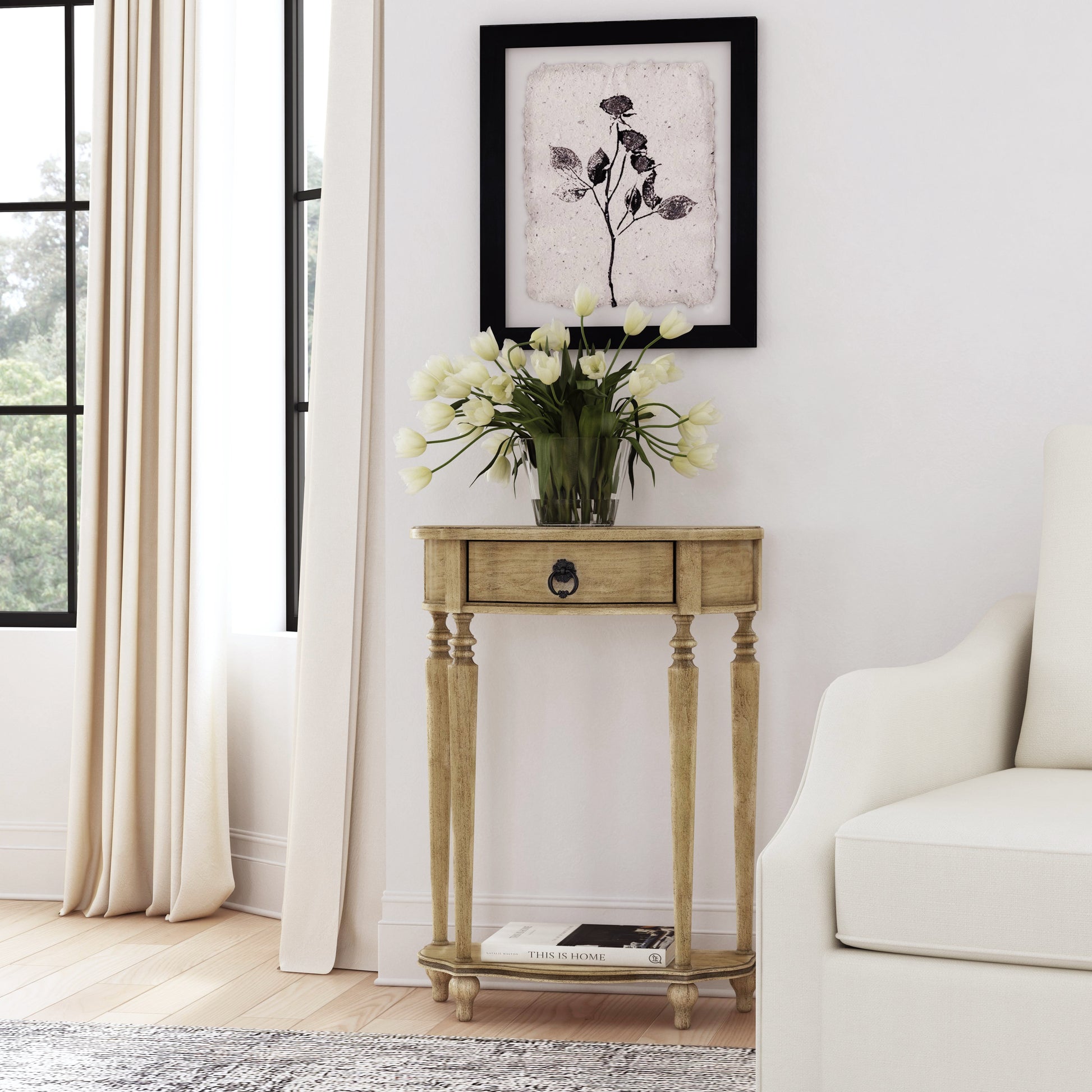 Butler Specialty Company Ashby 22 in. W Demilune Wood 1 Drawer Console Table with Lower Open Shelf, Beige