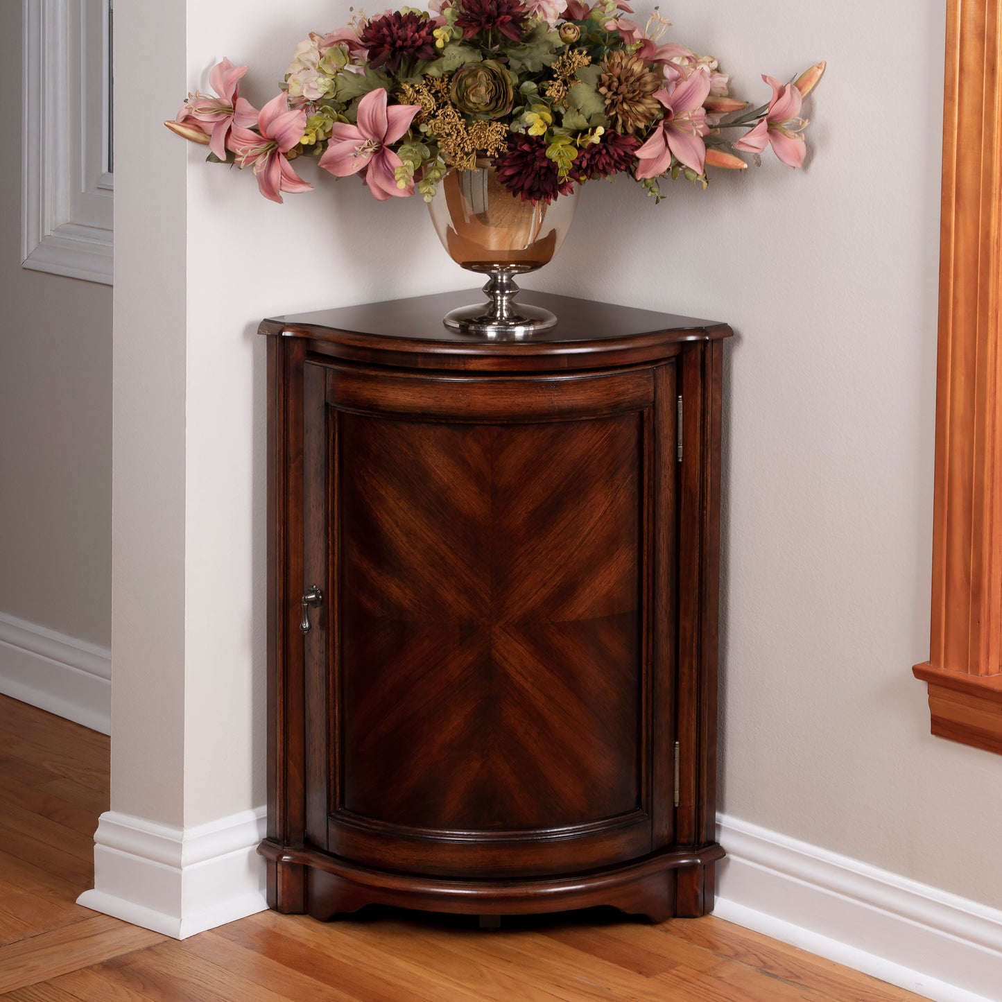 Butler Specialty Company Durham 22.75 in. W Triangular Wood 1 Door Corner Cabinet, Dark Brown