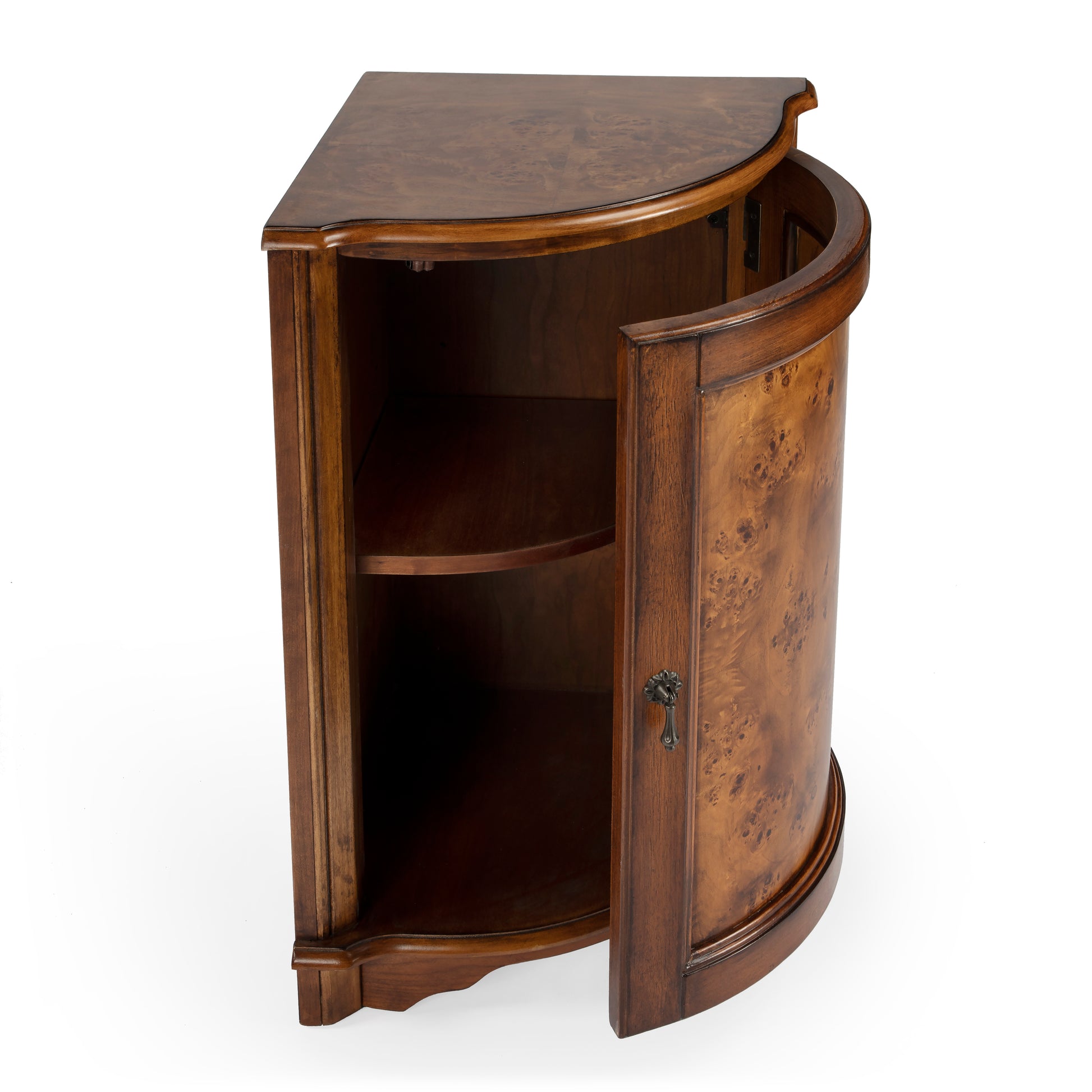 Butler Specialty Company Durham 22.75 in. W Triangular Wood 1 Door Corner Cabinet, Medium Brown