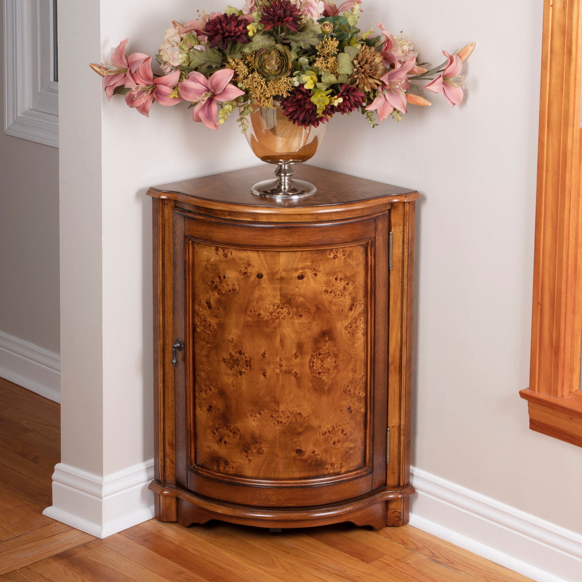 Butler Specialty Company Durham 22.75 in. W Triangular Wood 1 Door Corner Cabinet, Medium Brown