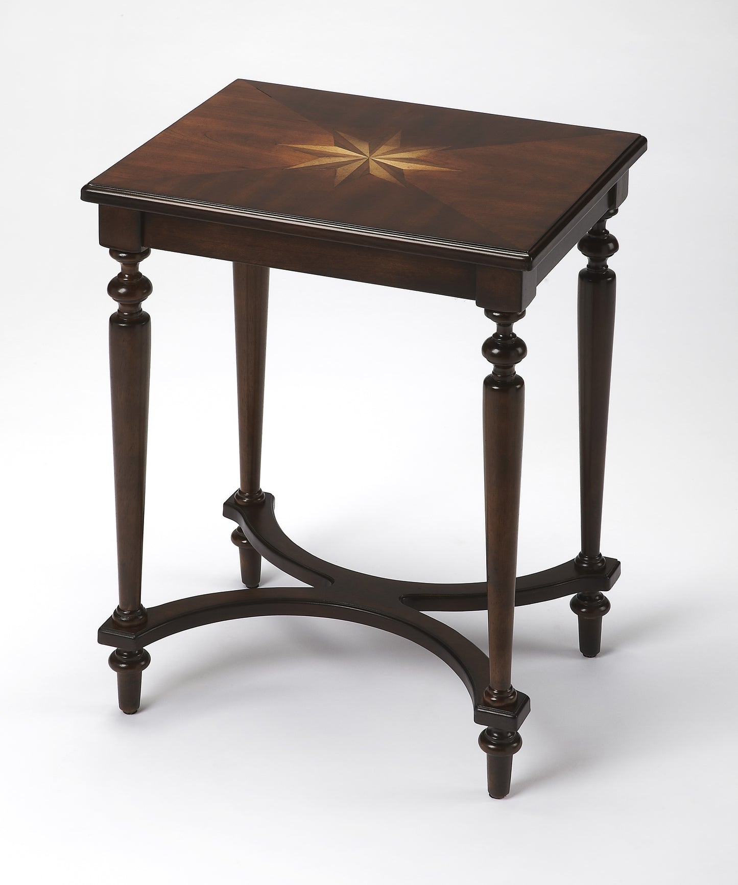 Butler Specialty Company Tyler 18 in. W Rectangular Wood Side Table with 4-Way Match Veneer Inlay, Dark Brown
