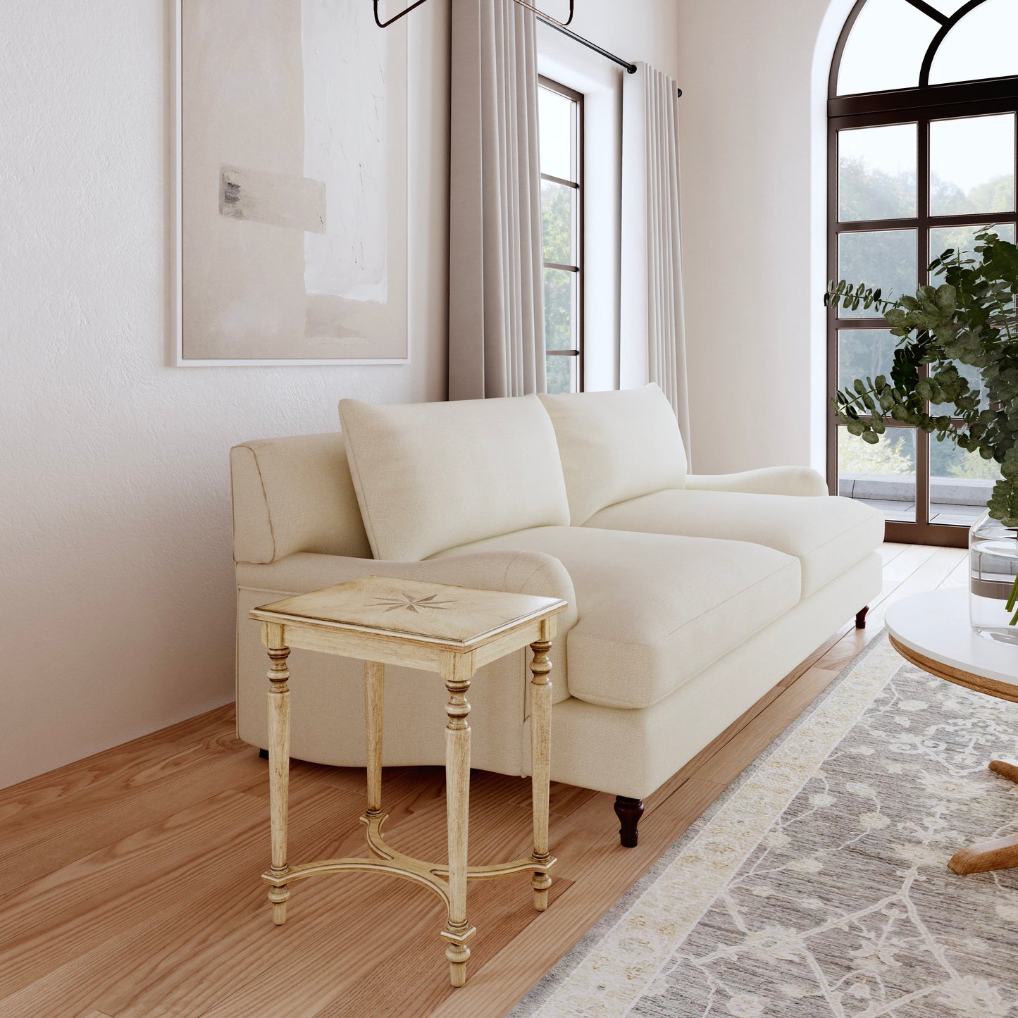 Butler Specialty Company Tyler 18 in. W Rectangular Wood Side Table with 4-Way Match Veneer Inlay, Beige