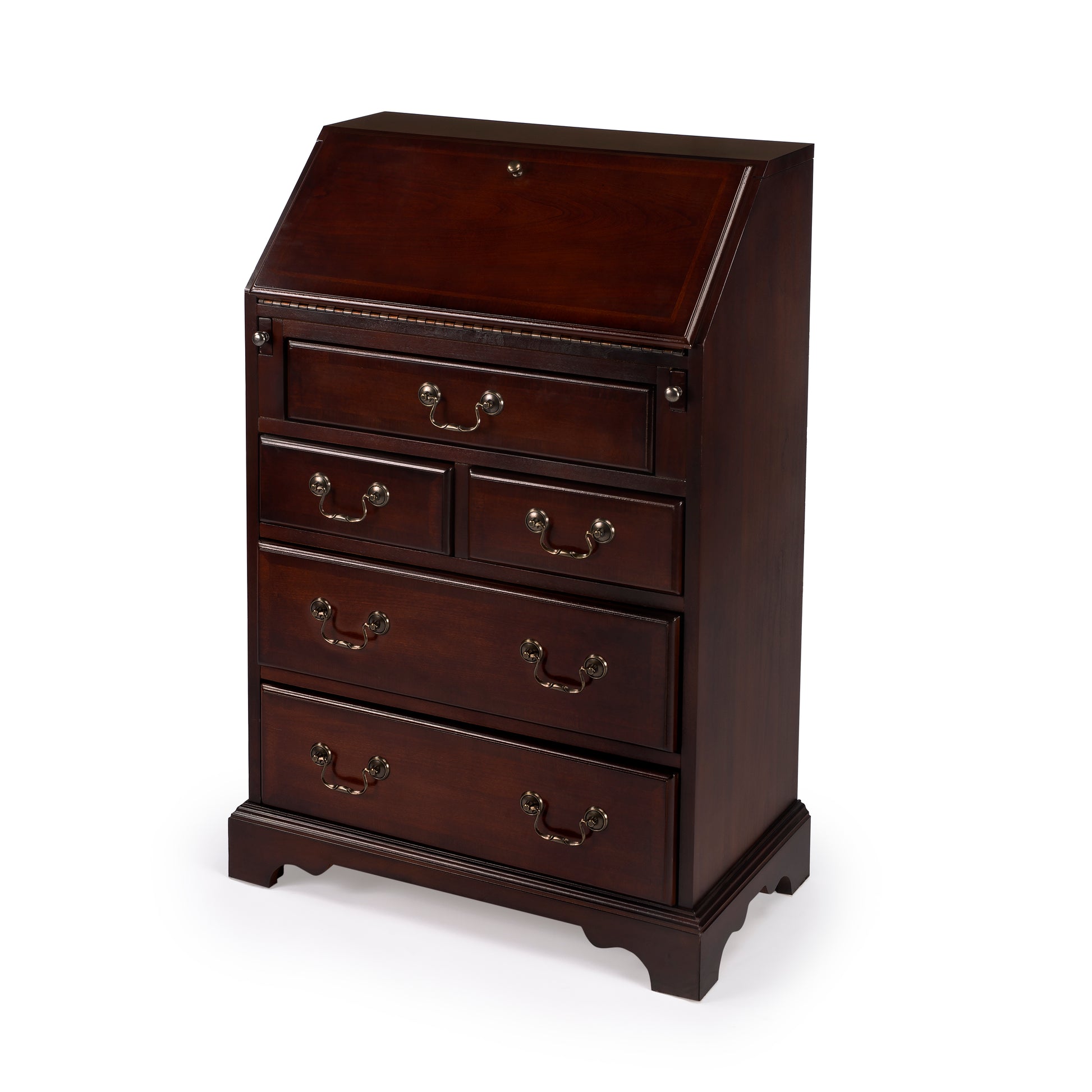 Butler Specialty Company Danforth 25.5 in. W Rectangular Wood 5 Drawer Secretary with Drop Front Writing Surface, Dark Brown