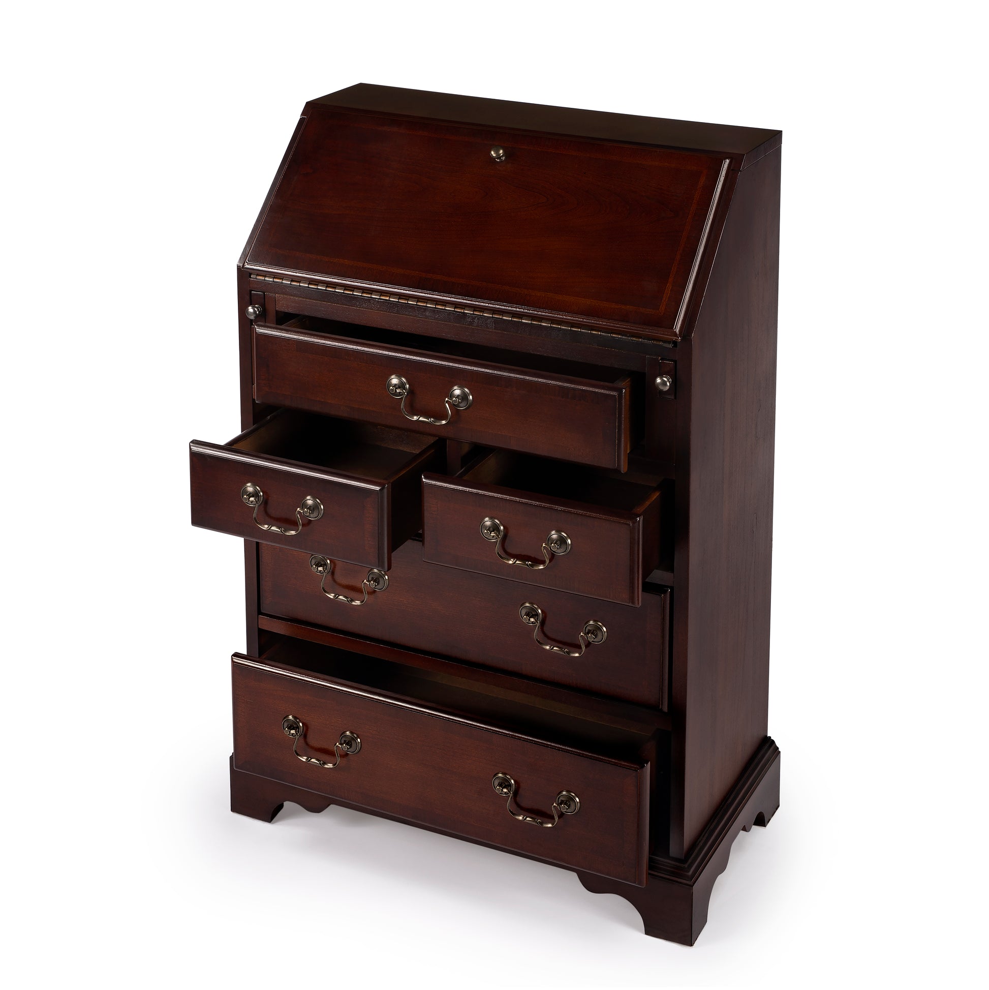 Butler Specialty Company Danforth 25.5 in. W Rectangular Wood 5 Drawer Secretary with Drop Front Writing Surface, Dark Brown