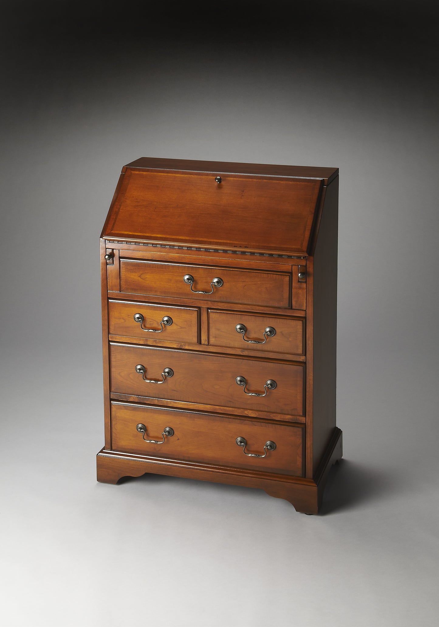 Butler Specialty Company Danforth 25.5 in. W Rectangular Wood 5 Drawer Secretary with Drop Front Writing Surface, Medium Brown