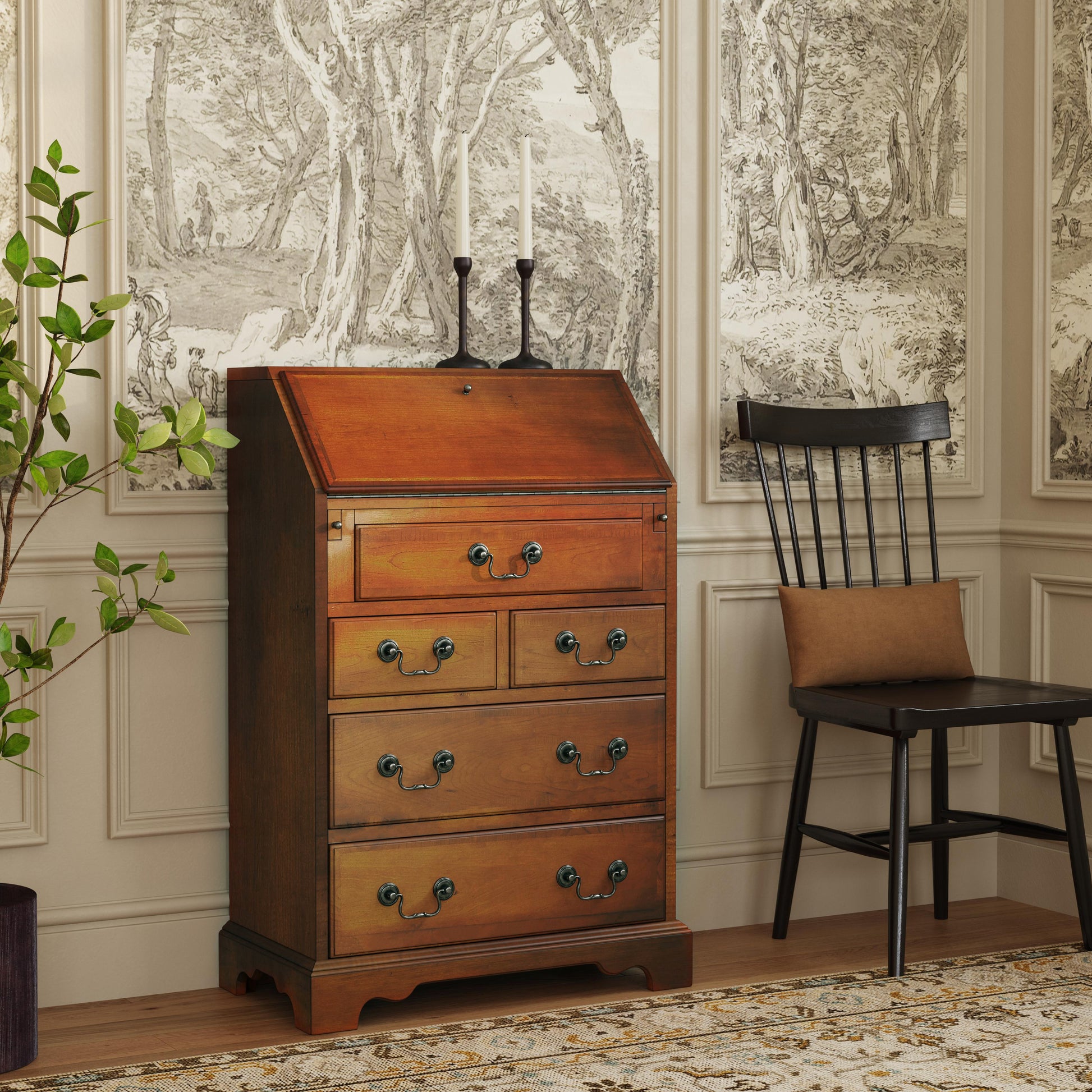 Butler Specialty Company Danforth 25.5 in. W Rectangular Wood 5 Drawer Secretary with Drop Front Writing Surface, Medium Brown