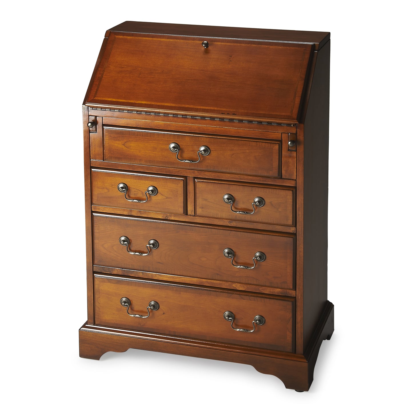 Butler Specialty Company Danforth 25.5 in. W Rectangular Wood 5 Drawer Secretary with Drop Front Writing Surface, Medium Brown