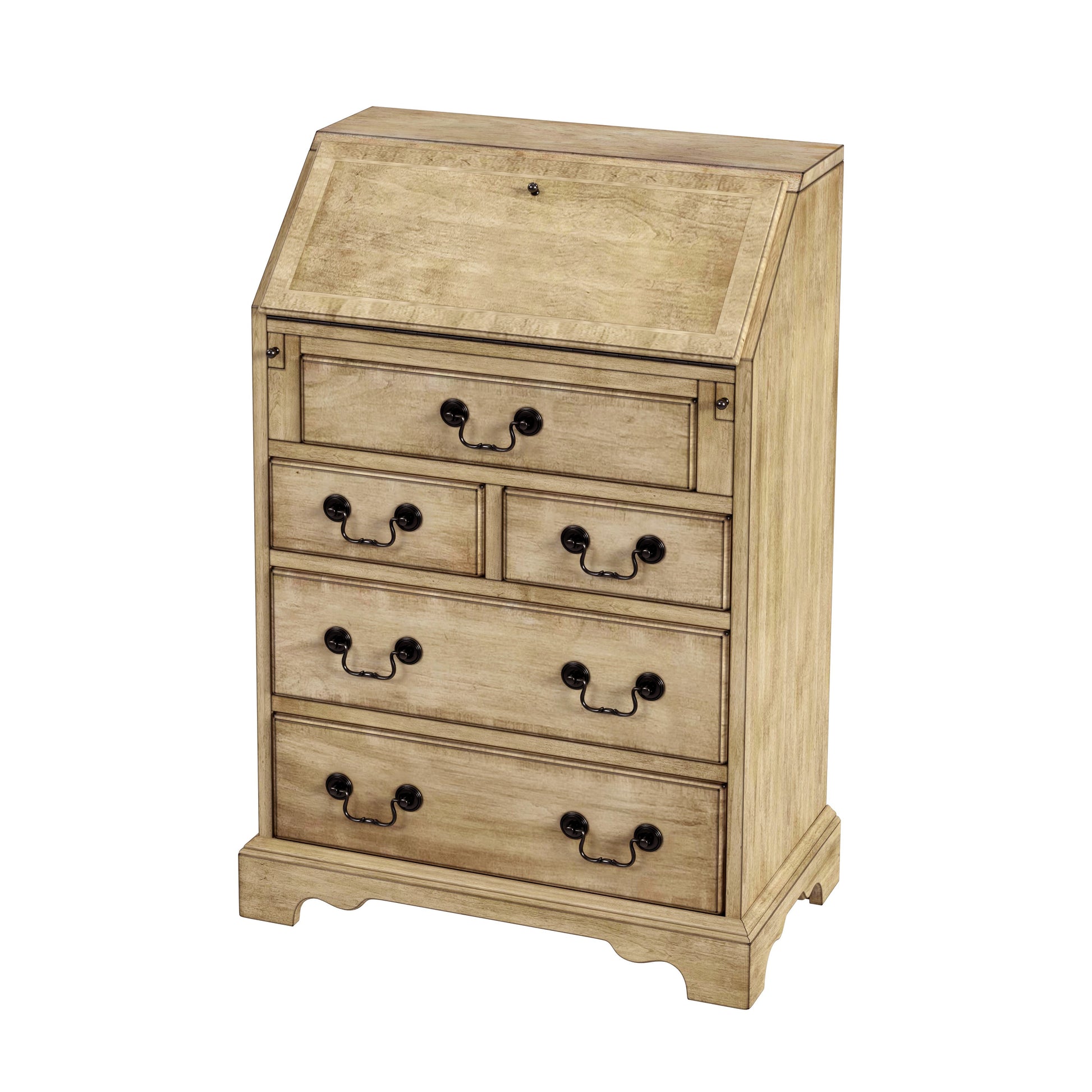 Butler Specialty Company Danforth 25.5 in. W Rectangular Wood 5 Drawer Secretary with Drop Front Writing Surface, Beige