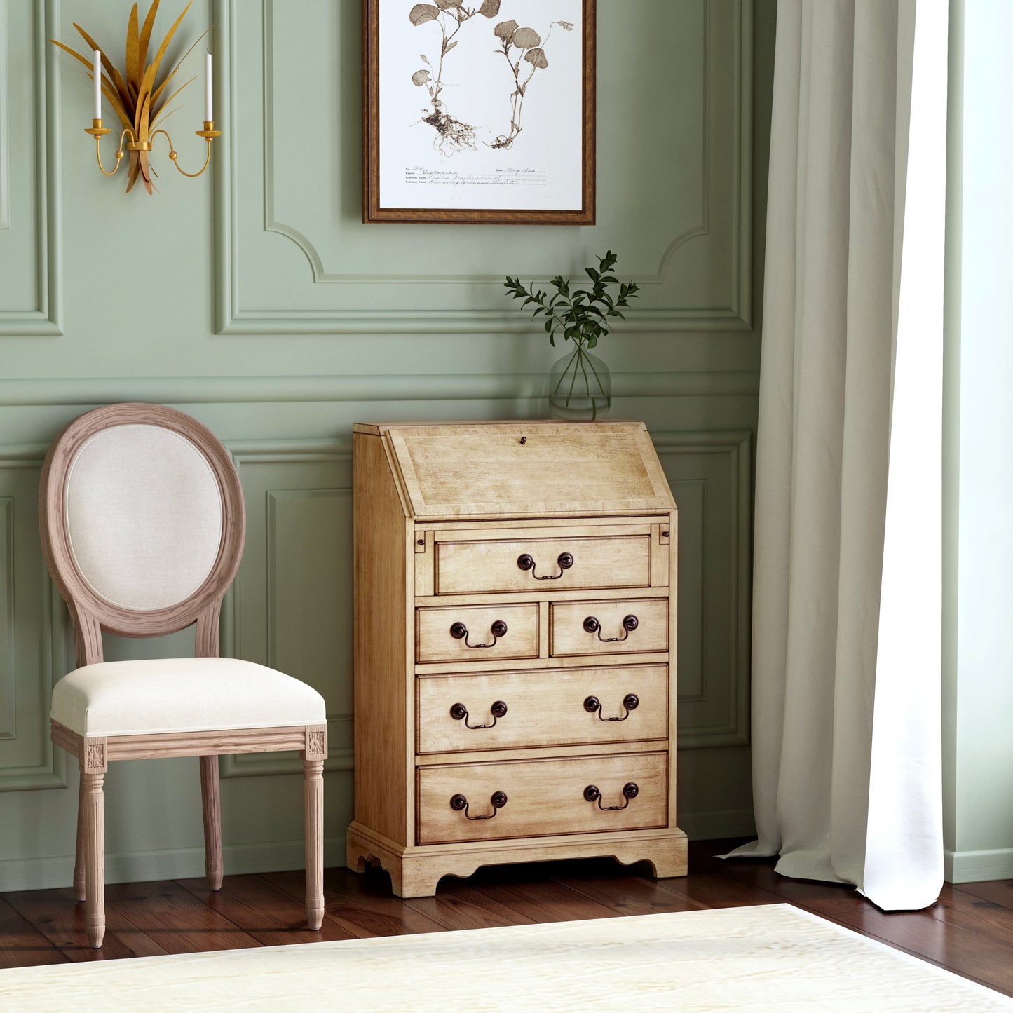 Butler Specialty Company Danforth 25.5 in. W Rectangular Wood 5 Drawer Secretary with Drop Front Writing Surface, Beige