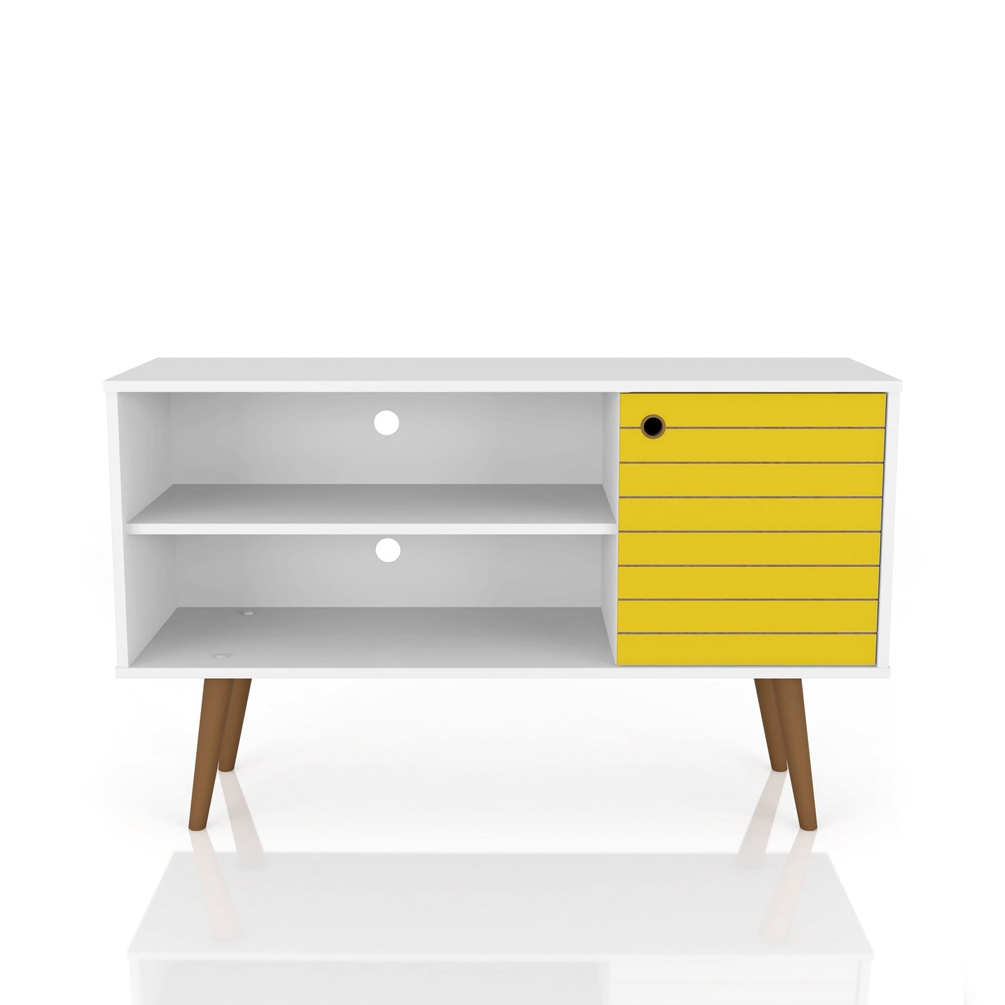 Manhattan Comfort Liberty 42.52" Mid-Century Modern TV Stand with 2 Shelves and 1 Door in White and Yellow 212BMC64
