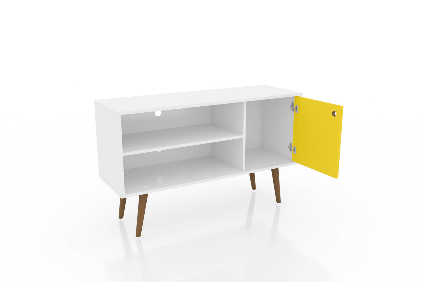 Manhattan Comfort Liberty 42.52" Mid-Century Modern TV Stand with 2 Shelves and 1 Door in White and Yellow 212BMC64