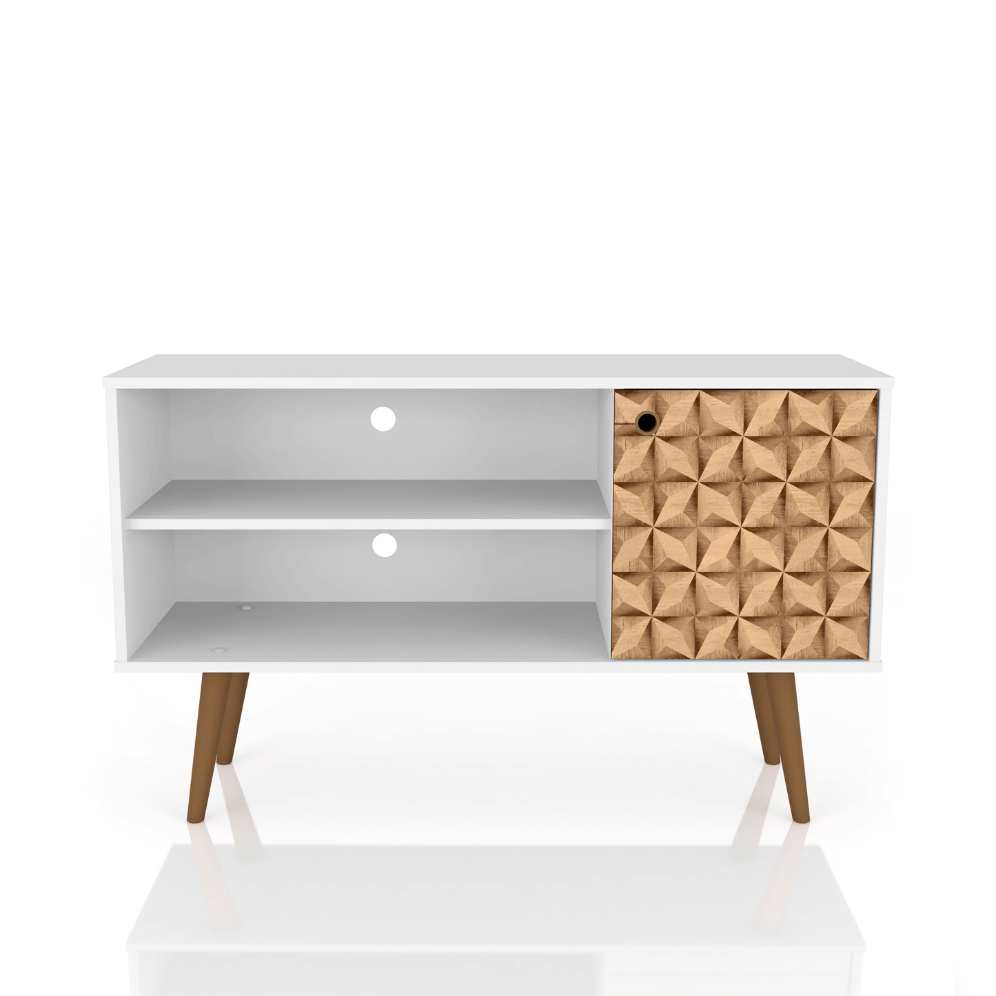 Manhattan Comfort Liberty 42.52" Mid-Century Modern TV Stand with 2 Shelves and 1 Door in White and 3D Brown Prints 212BMC67