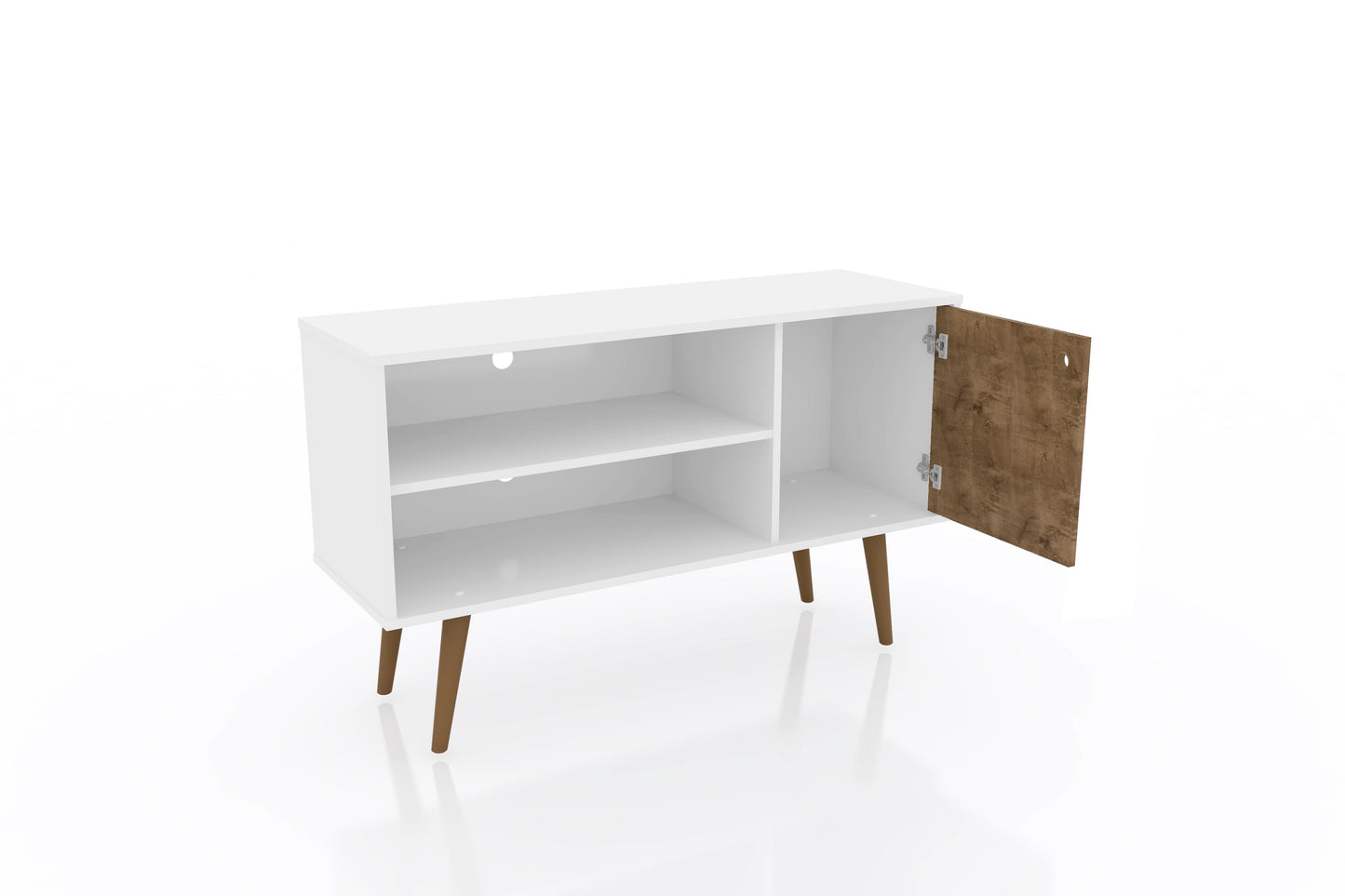 Manhattan Comfort Liberty 42.52" Mid-Century Modern TV Stand with 2 Shelves and 1 Door in White and 3D Brown Prints 212BMC67
