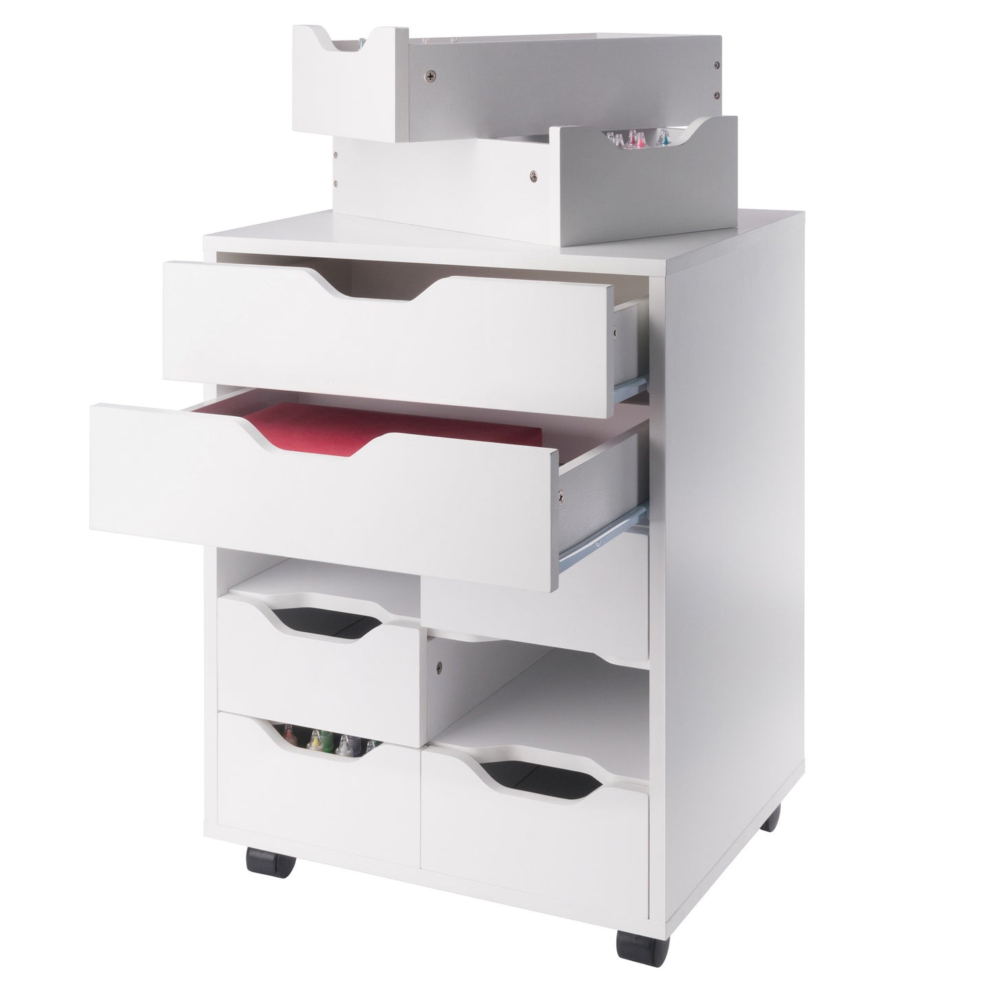 Norfolk 6 Bins, 2 Drawer Mobile Cabinet, White Finish
