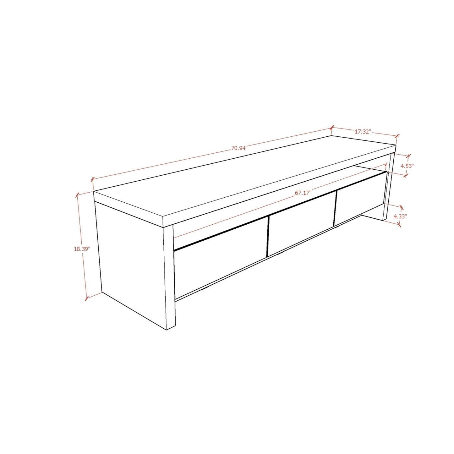 Manhattan Comfort Sylvan 70.86" TV Stand with 3-Drawers in White 224053