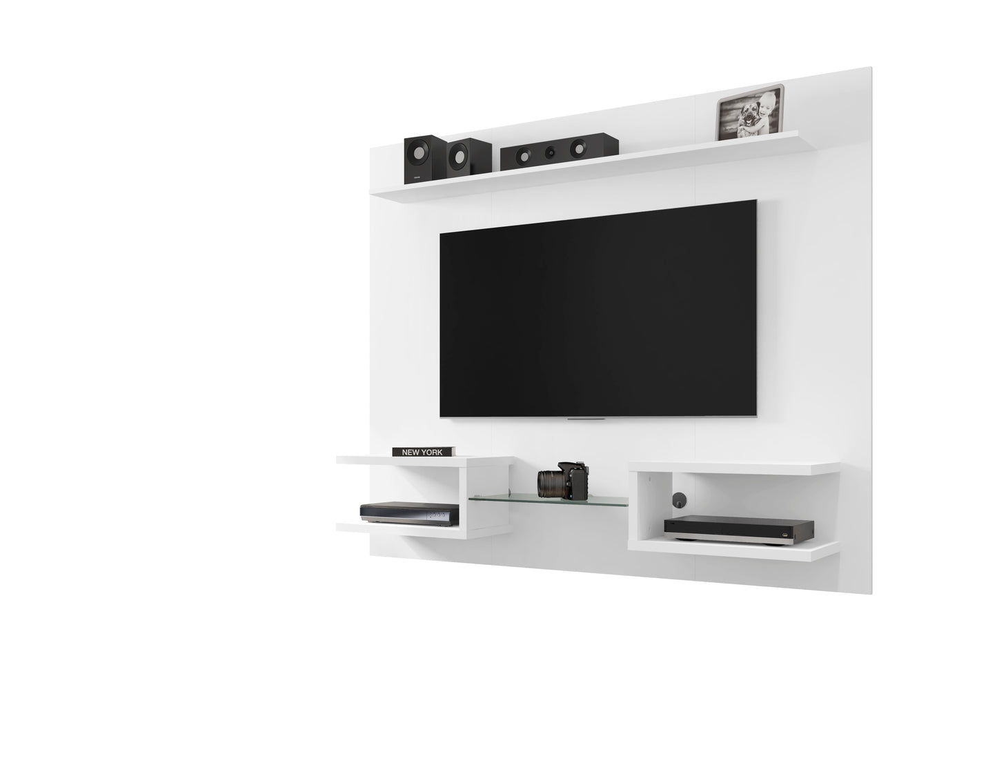 Manhattan Comfort Plaza 64.25 Modern Floating Wall Entertainment Center with Display Shelves in White 224BMC6