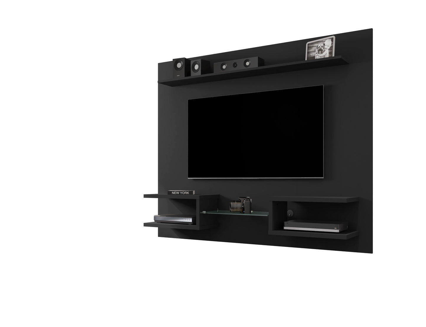 Manhattan Comfort Plaza 64.25 Modern Floating Wall Entertainment Center with Display Shelves in Black 224BMC8