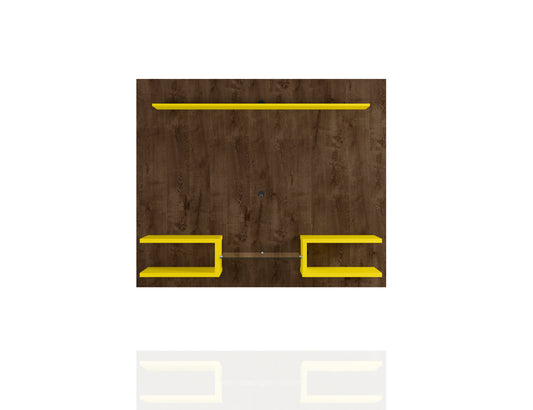 Manhattan Comfort Plaza 64.25 Modern Floating Wall Entertainment Center with Display Shelves in Rustic Brown and Yellow 224BMC94