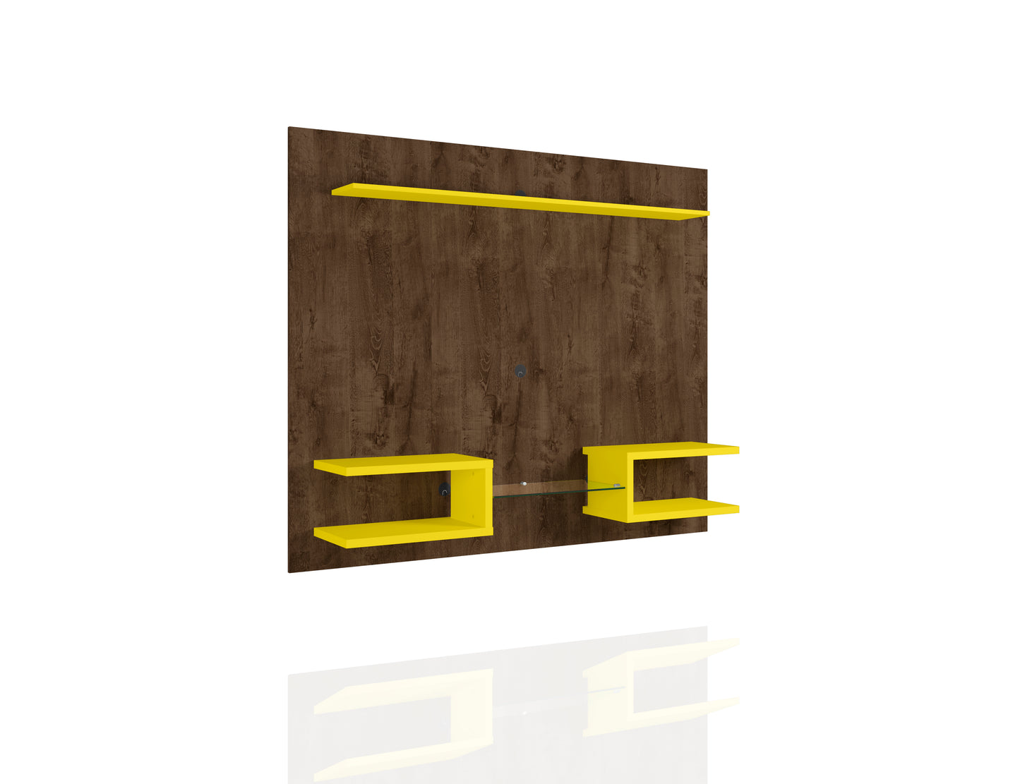 Manhattan Comfort Plaza 64.25 Modern Floating Wall Entertainment Center with Display Shelves in Rustic Brown and Yellow 224BMC94