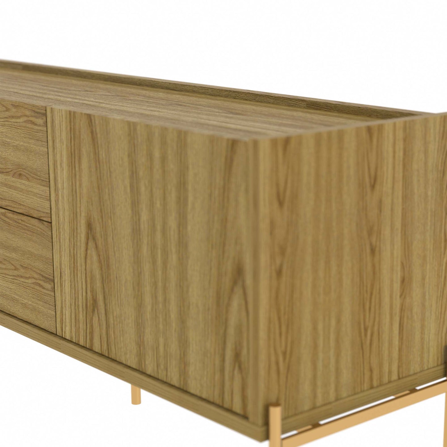 Manhattan Comfort Jasper 72.91" TV Stand with Steel Gold Legs in Oak Pro Touch 226852