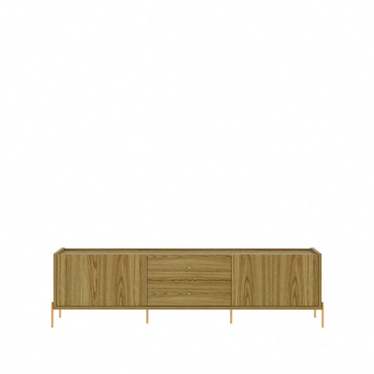 Manhattan Comfort Jasper 86.69" TV Stand with Steel Gold Legs in Oak Pro Touch 226952