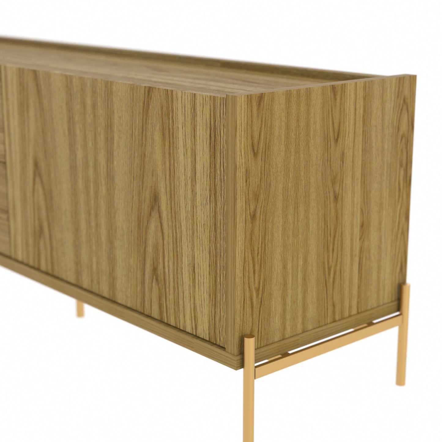 Manhattan Comfort Jasper 86.69" TV Stand with Steel Gold Legs in Oak Pro Touch 226952