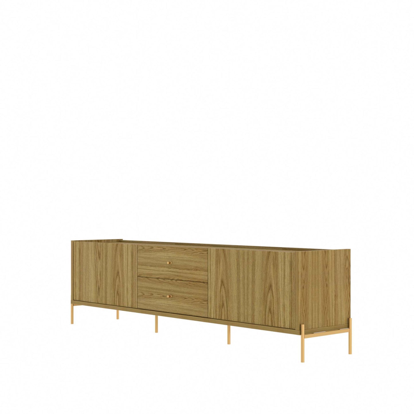 Manhattan Comfort Jasper 86.69" TV Stand with Steel Gold Legs in Oak Pro Touch 226952