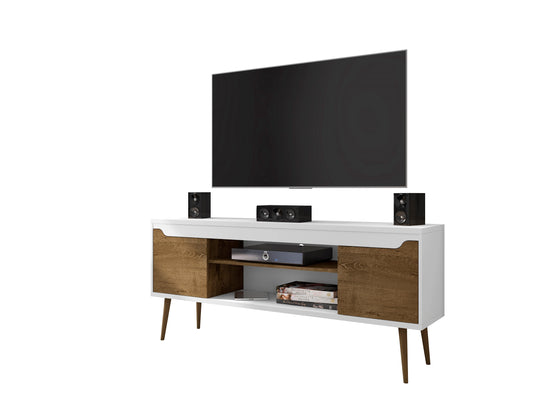 Bradley Mid-Century Modern 63" TV Stand in Rustic Brown and White 228BMC69