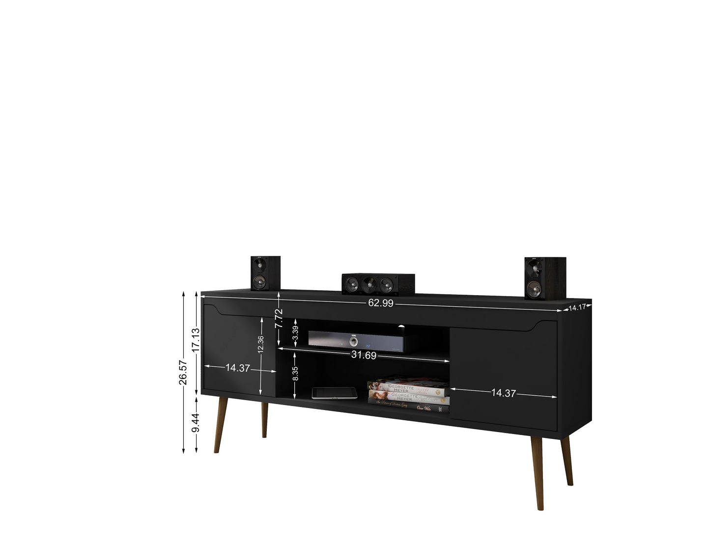 Bradley Mid-Century Modern 63" TV Stand in Black 228BMC8