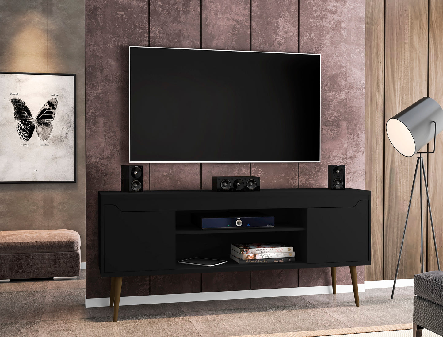 Bradley Mid-Century Modern 63" TV Stand in Black 228BMC8