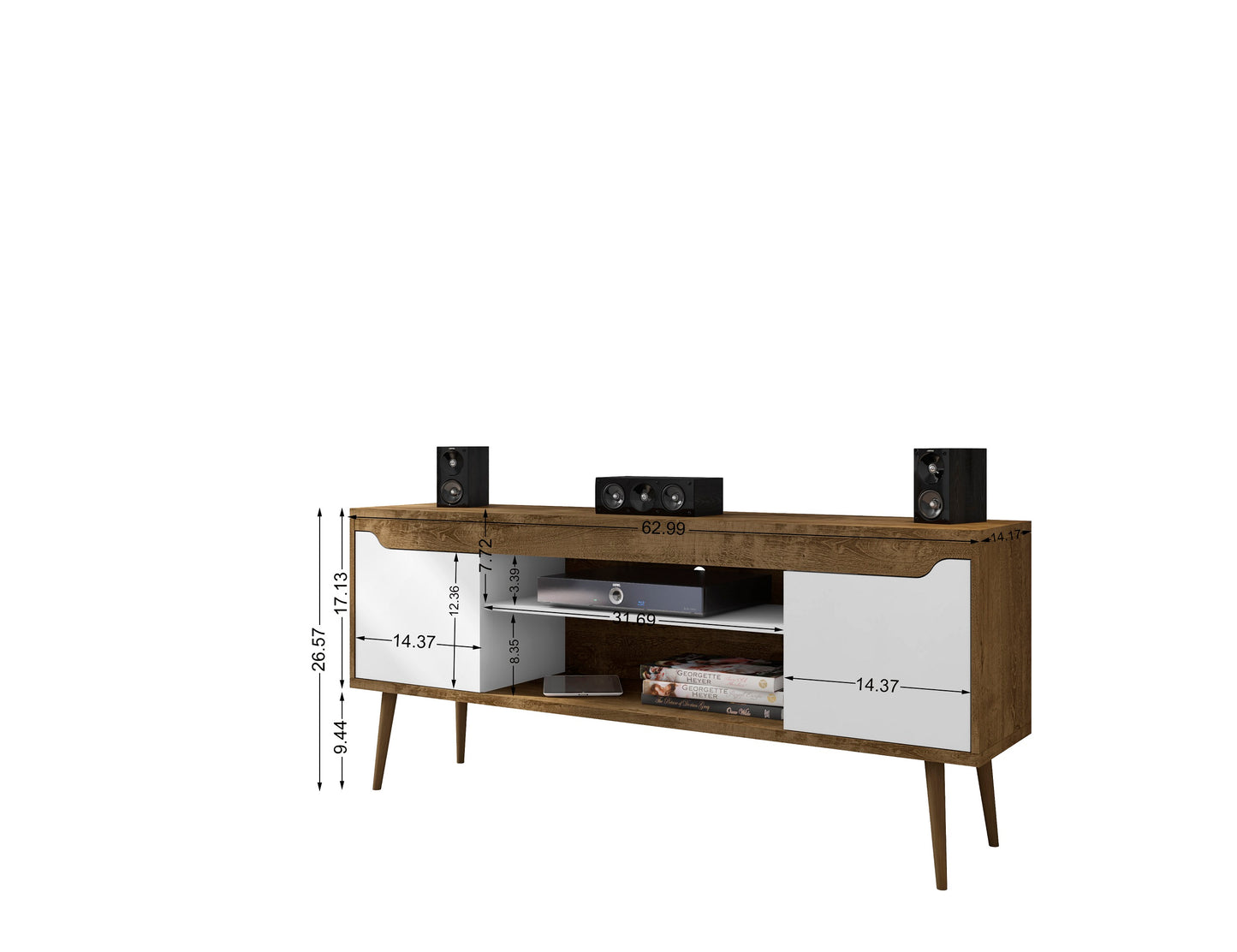 Bradley Mid-Century Modern 63" TV Stand in Rustic Brown and White 228BMC96