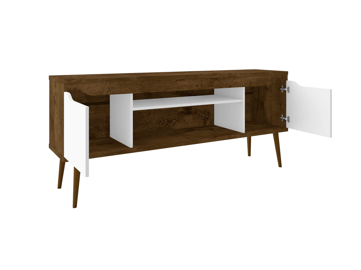 Bradley Mid-Century Modern 63" TV Stand in Rustic Brown and White 228BMC96