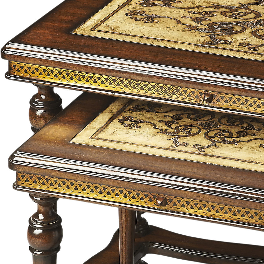 Butler Specialty Company Gregorio Rectangular Stone and Wood Set of 2 Nesting Tables, Multi-Color