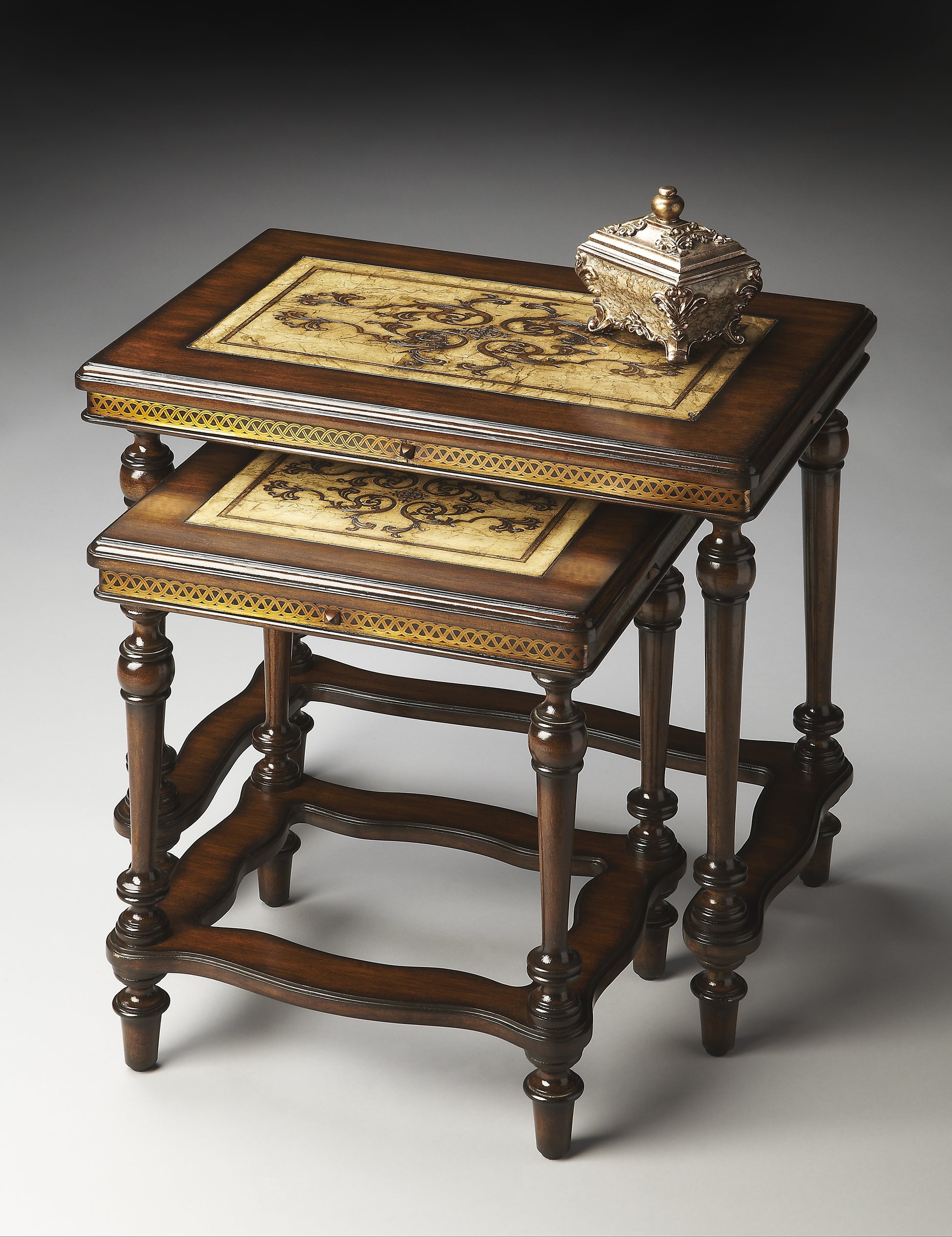 Butler Specialty Company Gregorio Rectangular Stone and Wood Set of 2 Nesting Tables, Multi-Color